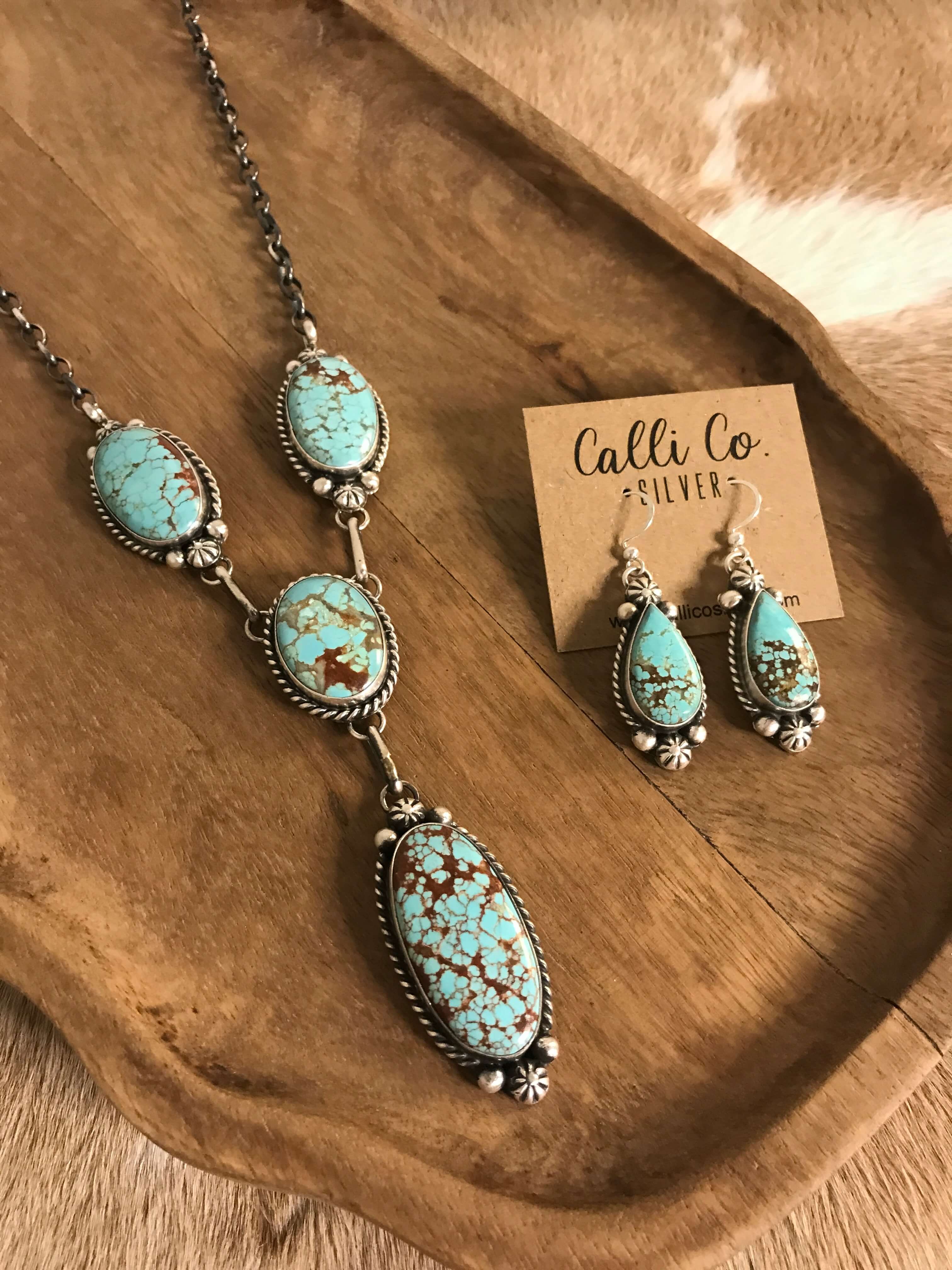 The Copeland Lariat Necklace Set, 11-Necklaces-Calli Co., Turquoise and Silver Jewelry, Native American Handmade, Zuni Tribe, Navajo Tribe, Brock Texas