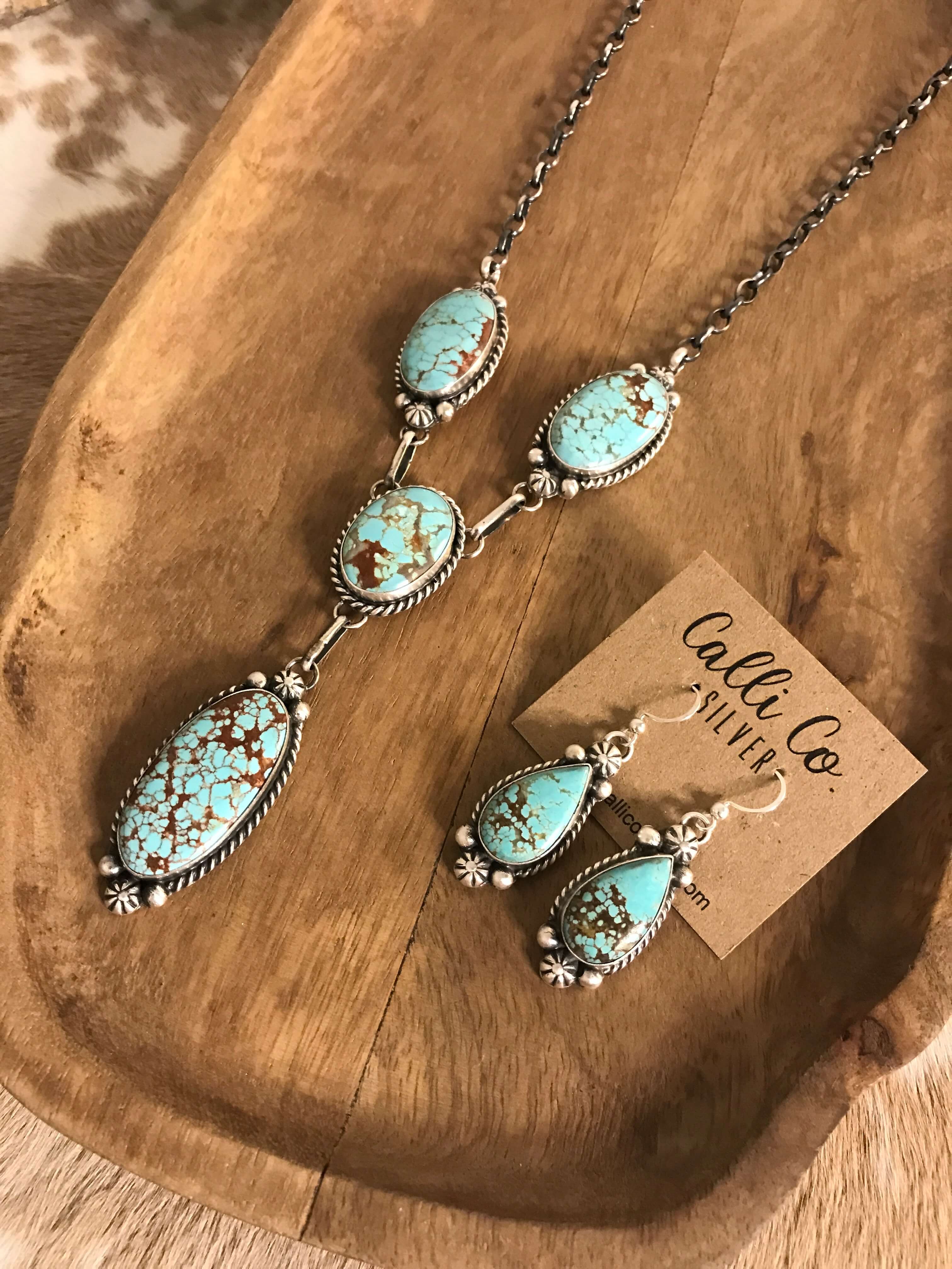 The Copeland Lariat Necklace Set, 11-Necklaces-Calli Co., Turquoise and Silver Jewelry, Native American Handmade, Zuni Tribe, Navajo Tribe, Brock Texas