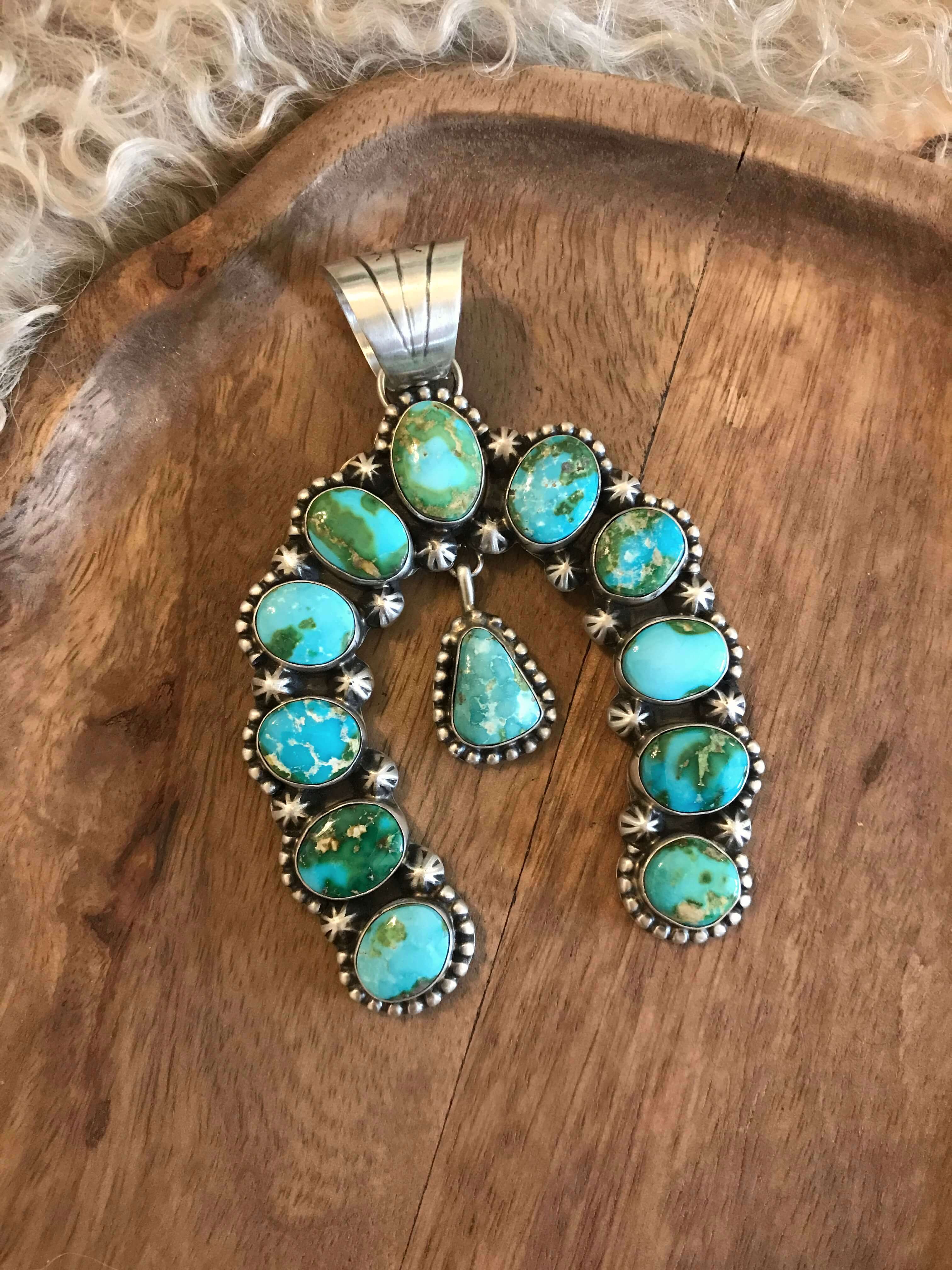 The Norvell Sonoran Gold Turquoise Naja Pendant-Pendants-Calli Co., Turquoise and Silver Jewelry, Native American Handmade, Zuni Tribe, Navajo Tribe, Brock Texas