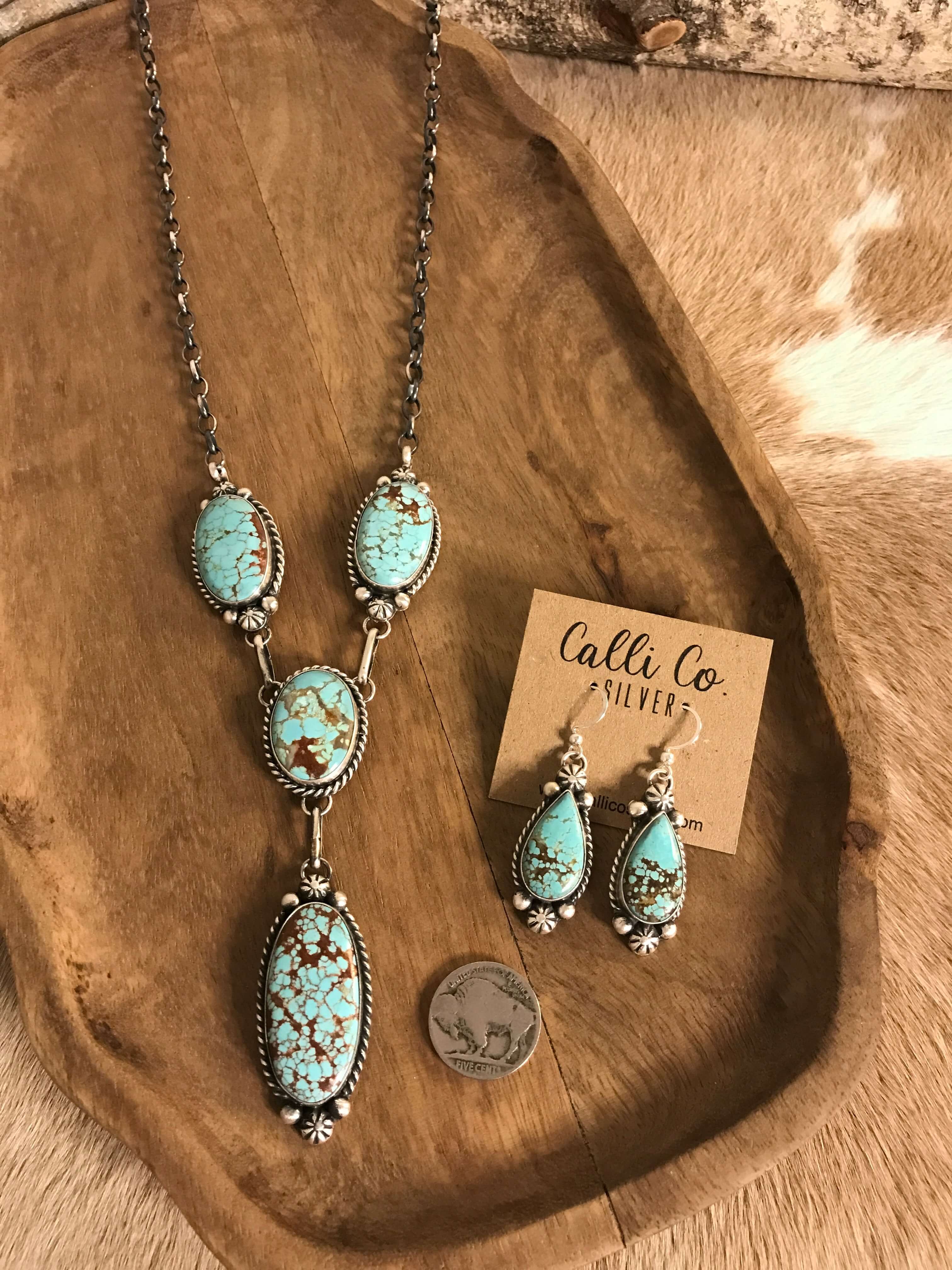The Copeland Lariat Necklace Set, 11-Necklaces-Calli Co., Turquoise and Silver Jewelry, Native American Handmade, Zuni Tribe, Navajo Tribe, Brock Texas