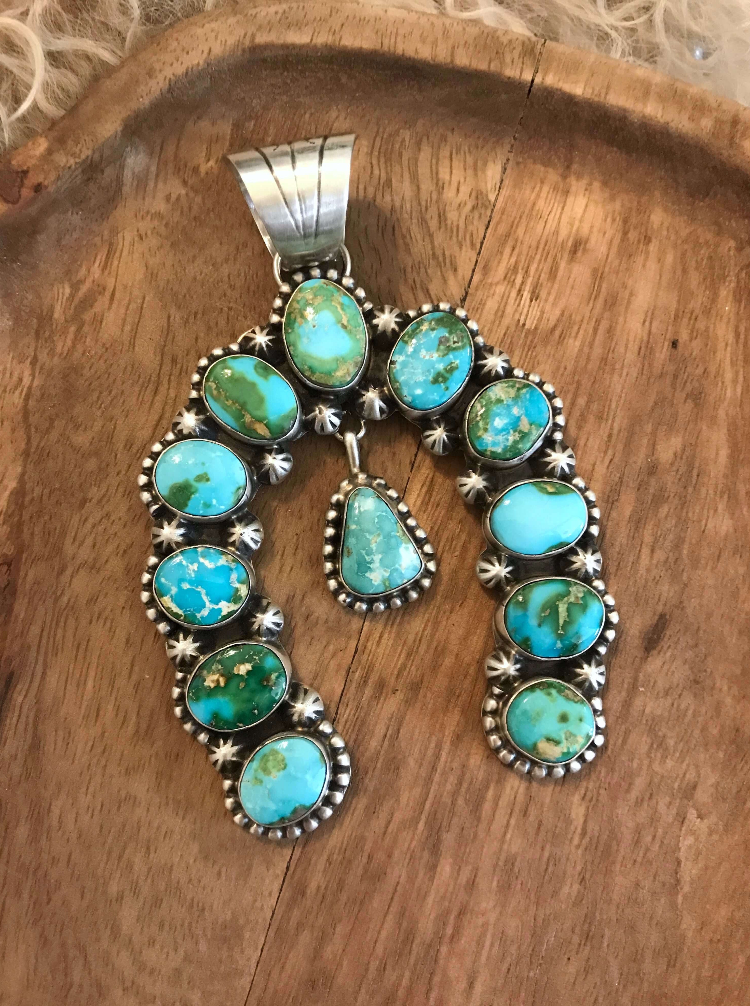 The Norvell Sonoran Gold Turquoise Naja Pendant-Pendants-Calli Co., Turquoise and Silver Jewelry, Native American Handmade, Zuni Tribe, Navajo Tribe, Brock Texas