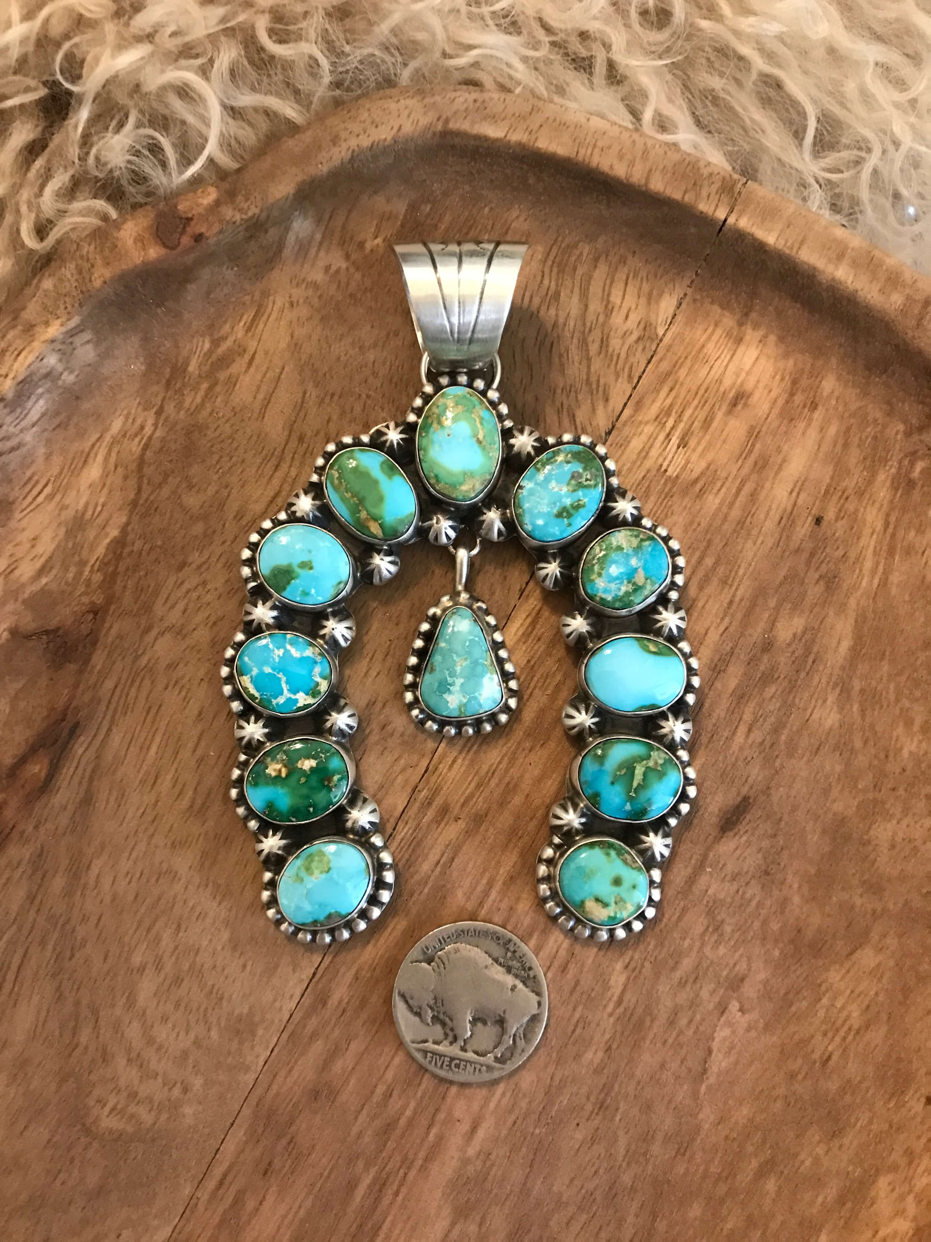 The Norvell Sonoran Gold Turquoise Naja Pendant-Pendants-Calli Co., Turquoise and Silver Jewelry, Native American Handmade, Zuni Tribe, Navajo Tribe, Brock Texas