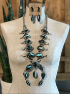 The Borrego Grande Squash Blossom Necklace Set-Necklaces-Calli Co., Turquoise and Silver Jewelry, Native American Handmade, Zuni Tribe, Navajo Tribe, Brock Texas