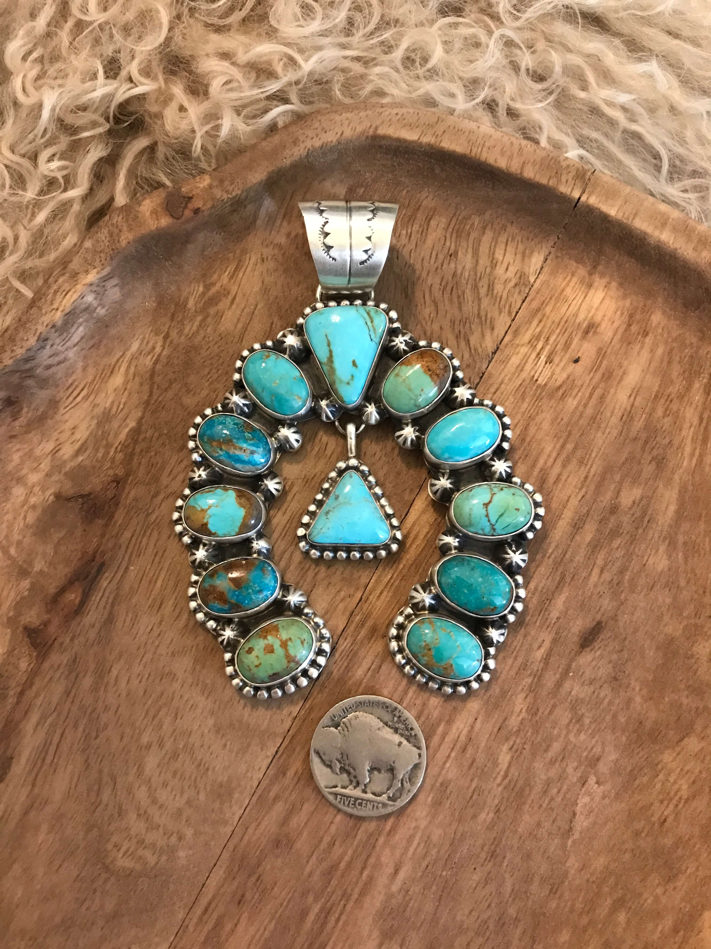 The Mokena Turquoise Naja Pendant-Pendants-Calli Co., Turquoise and Silver Jewelry, Native American Handmade, Zuni Tribe, Navajo Tribe, Brock Texas