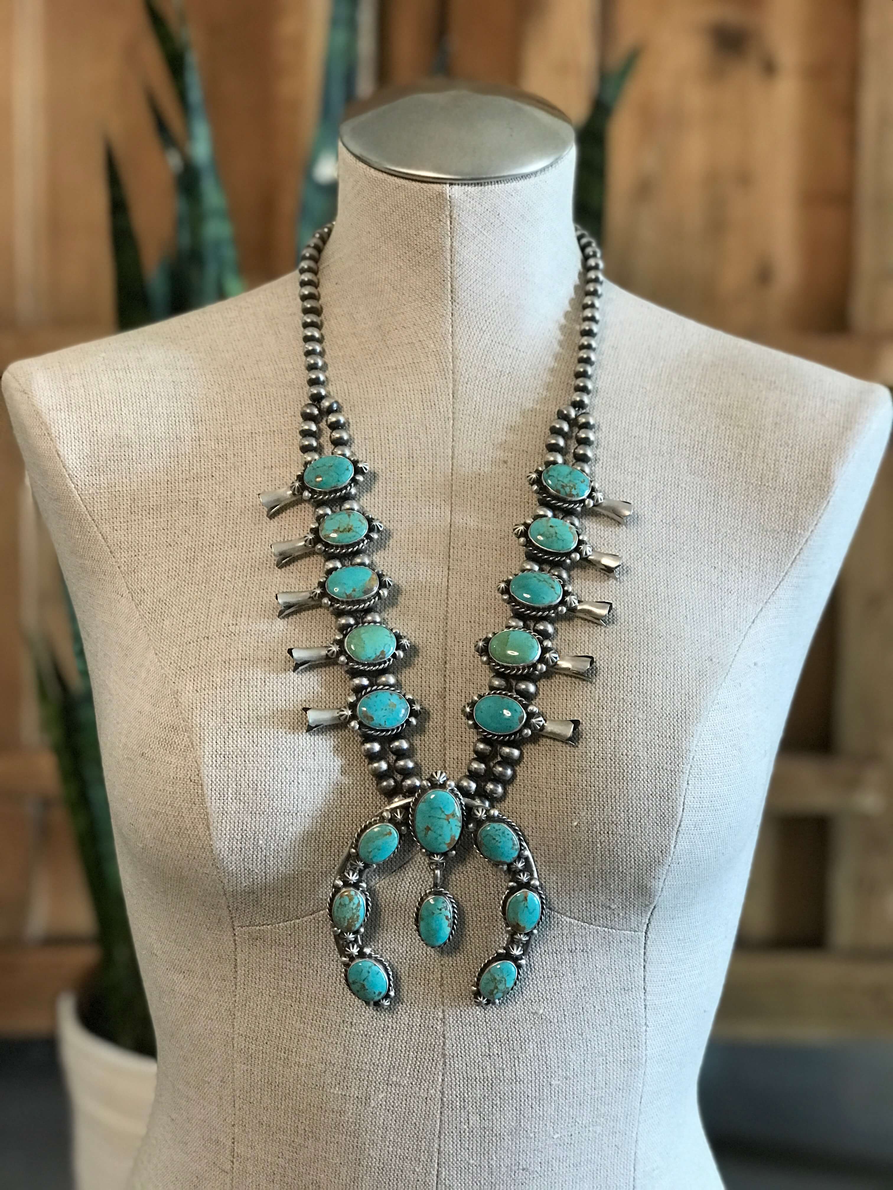 The Brisbane Squash Blossom Necklace Set-Necklaces-Calli Co., Turquoise and Silver Jewelry, Native American Handmade, Zuni Tribe, Navajo Tribe, Brock Texas