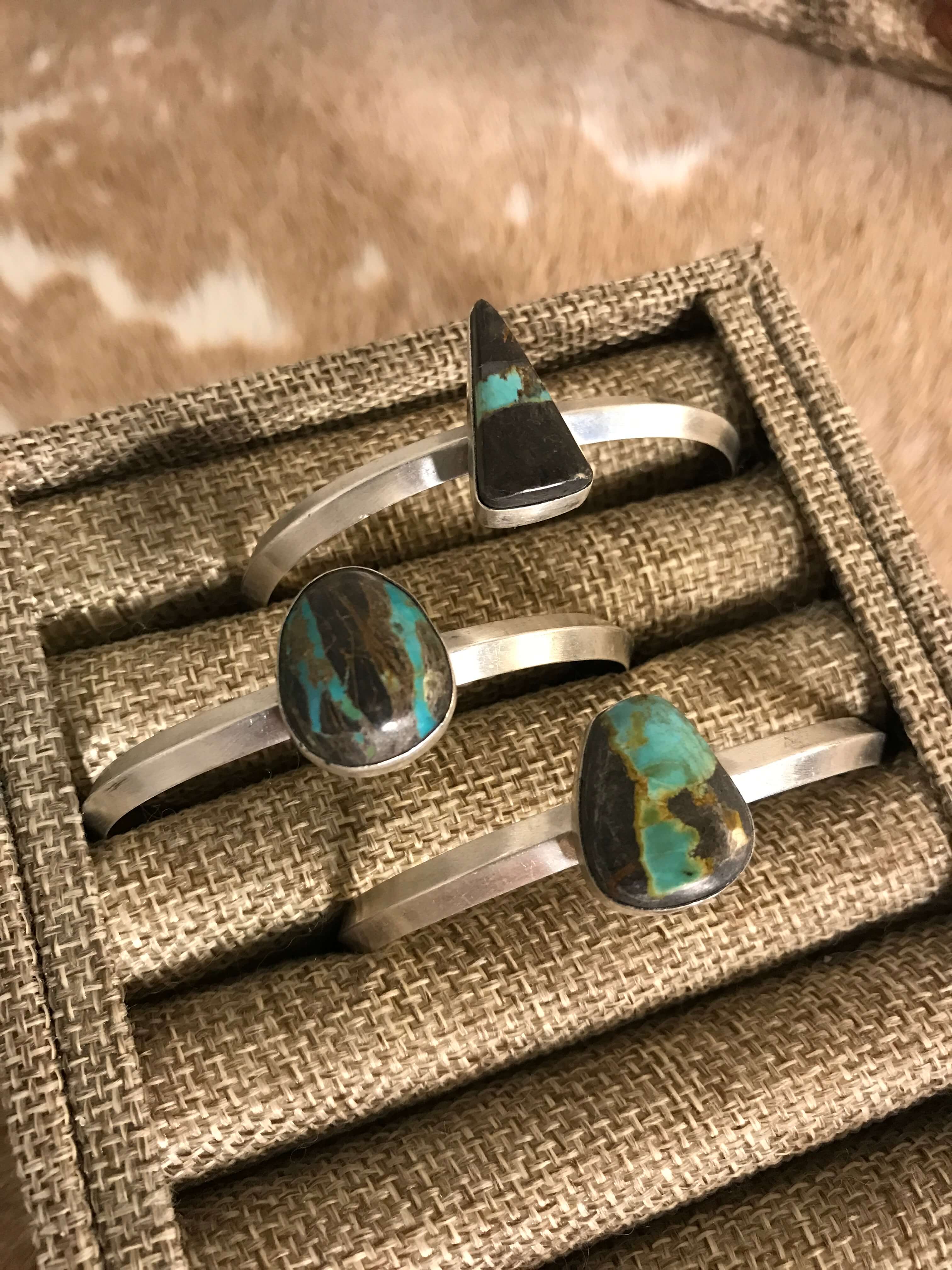 The Reno Black Jack Cuffs xx-Bracelets & Cuffs-Calli Co., Turquoise and Silver Jewelry, Native American Handmade, Zuni Tribe, Navajo Tribe, Brock Texas