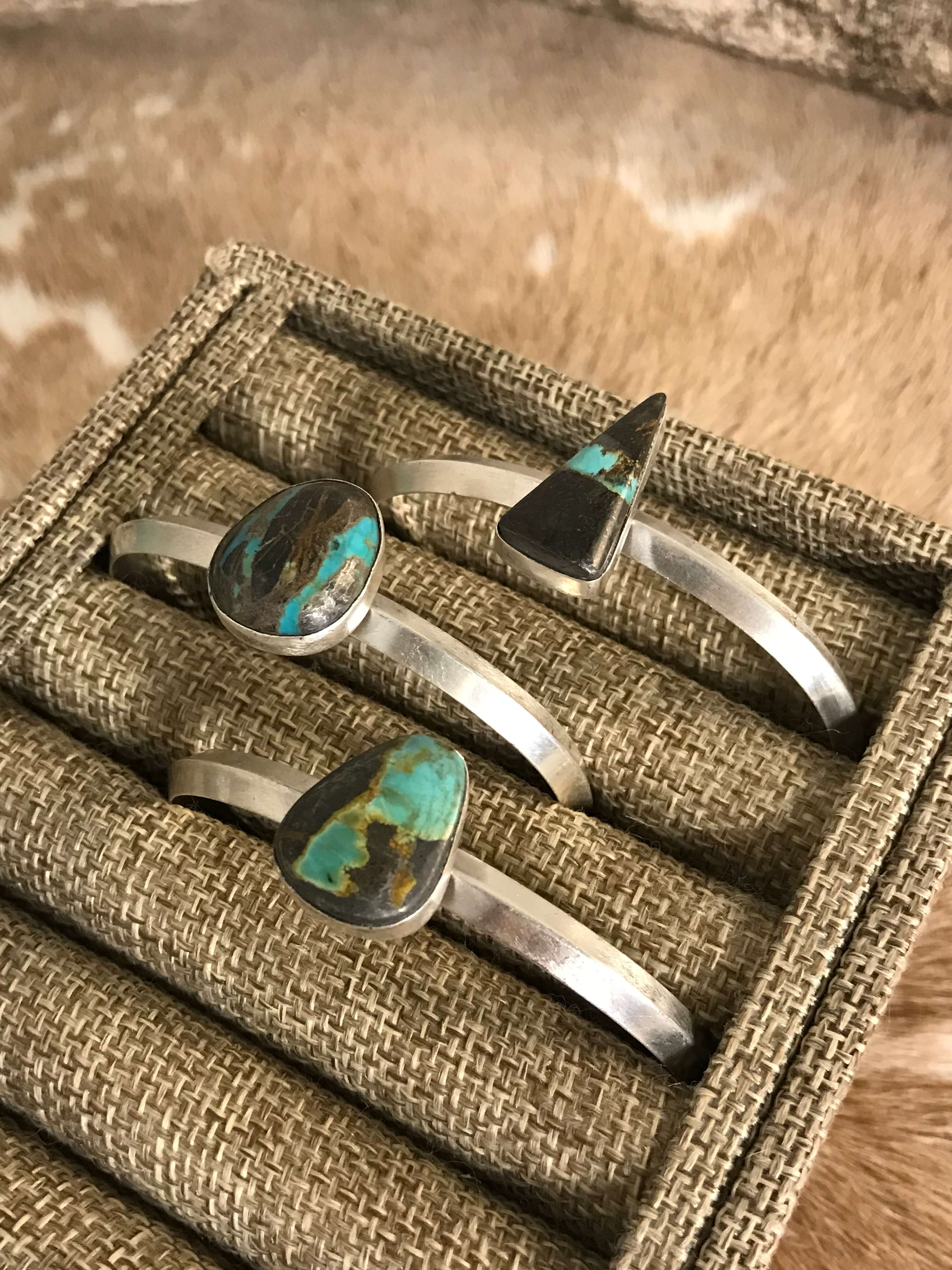 The Reno Black Jack Cuffs xx-Bracelets & Cuffs-Calli Co., Turquoise and Silver Jewelry, Native American Handmade, Zuni Tribe, Navajo Tribe, Brock Texas
