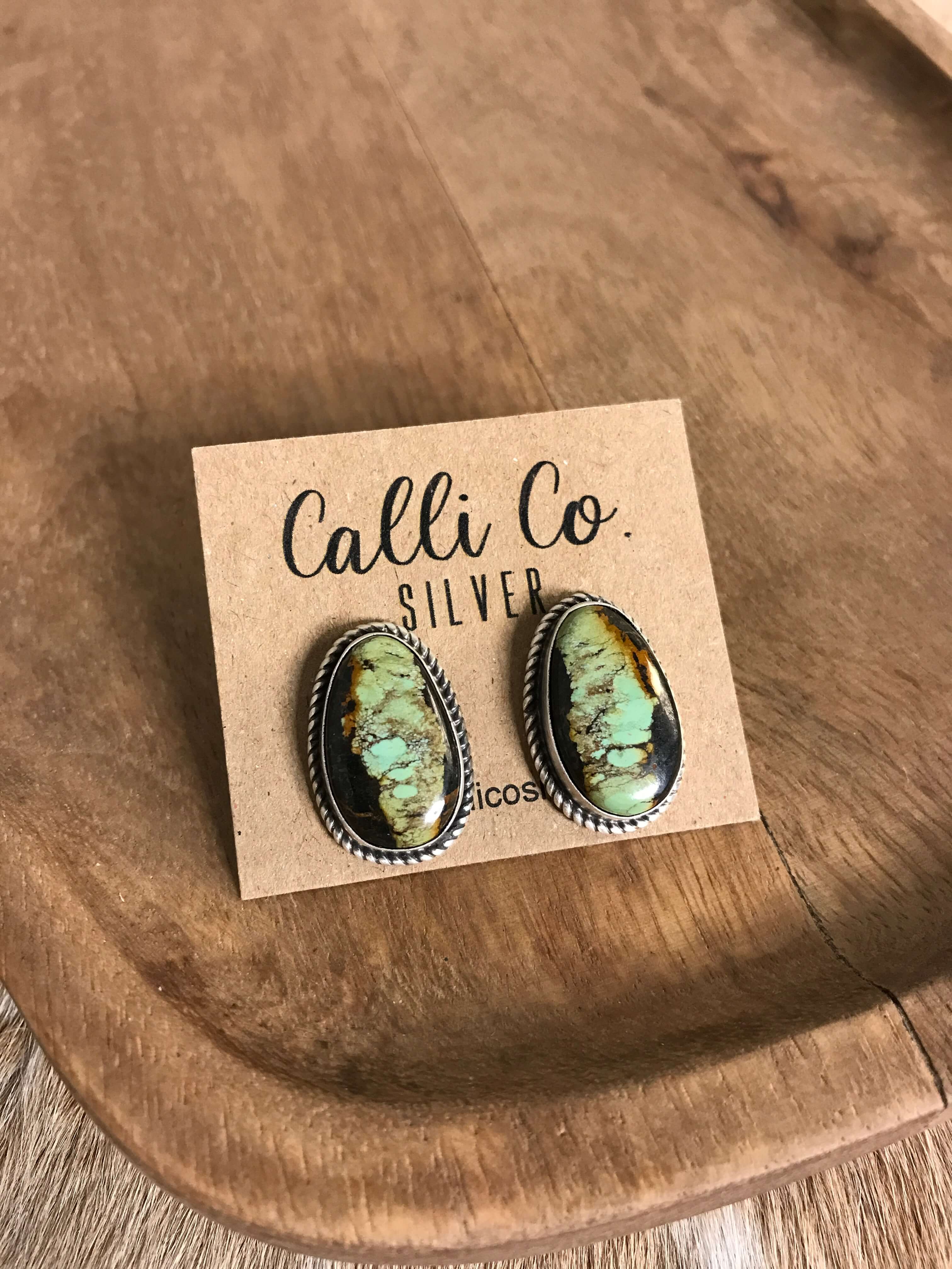 The Black Jack Studs, 21-Earrings-Calli Co., Turquoise and Silver Jewelry, Native American Handmade, Zuni Tribe, Navajo Tribe, Brock Texas
