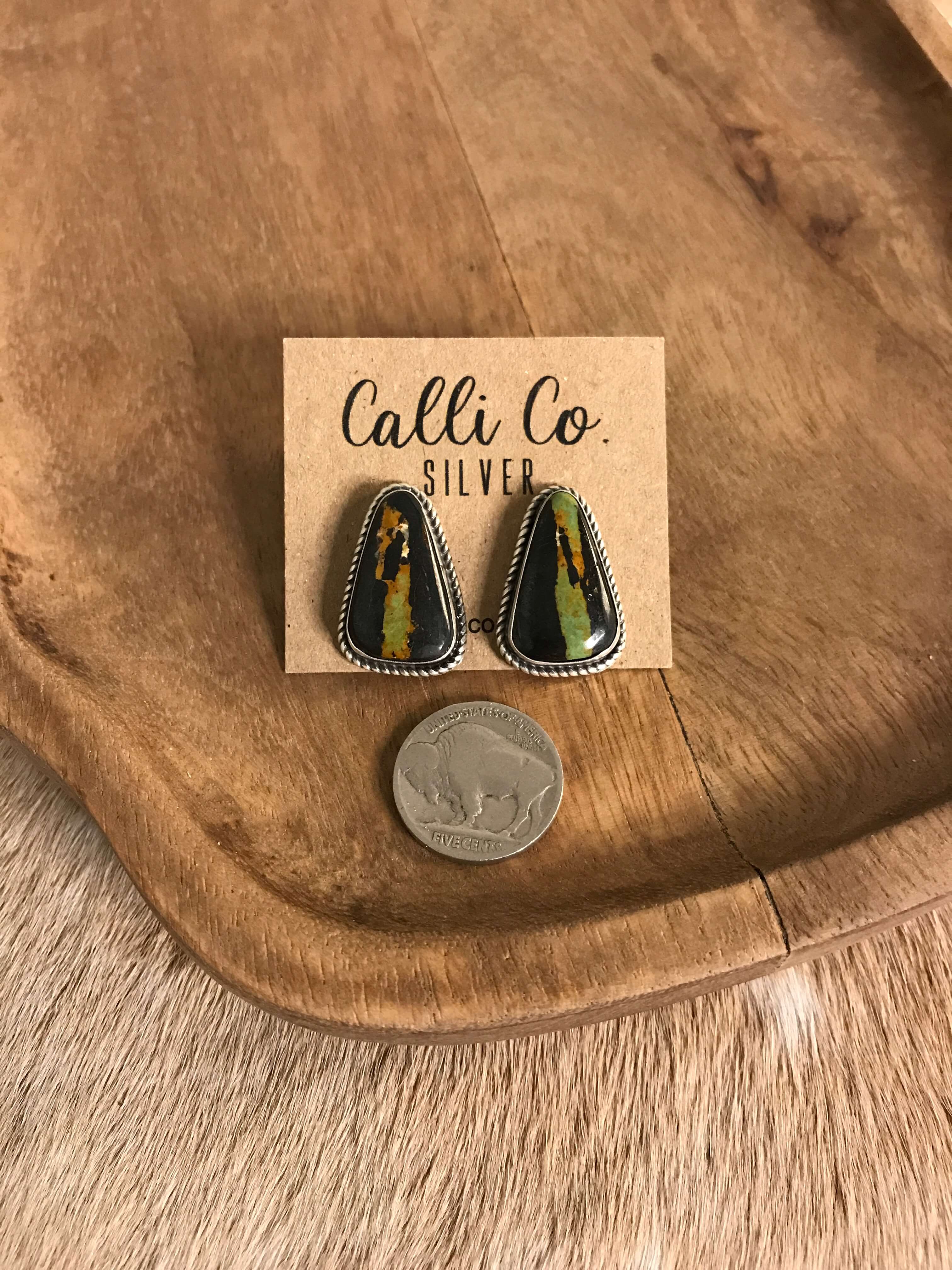 The Black Jack Studs, 23-Earrings-Calli Co., Turquoise and Silver Jewelry, Native American Handmade, Zuni Tribe, Navajo Tribe, Brock Texas