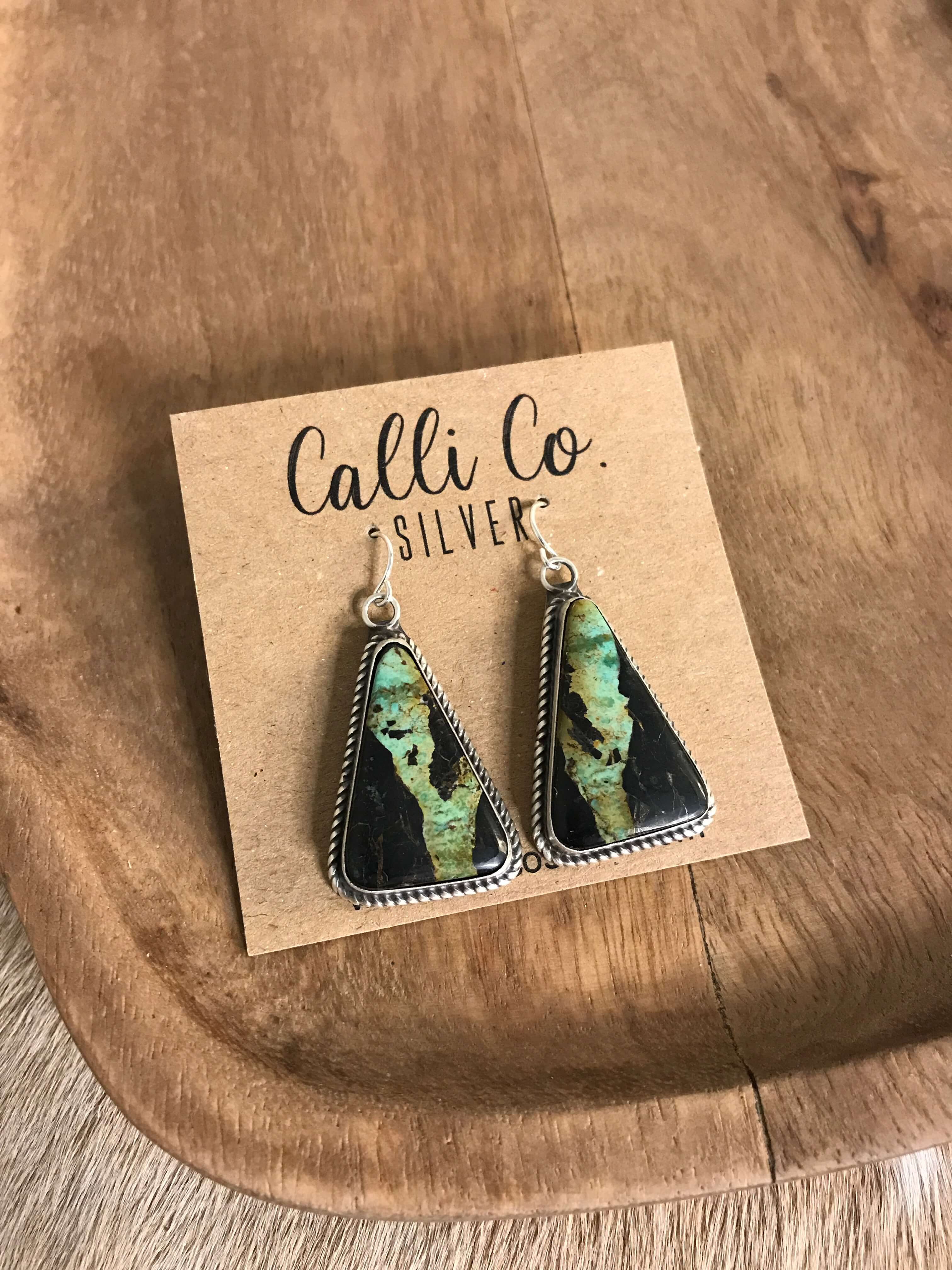The Black Jack Dangles, 9-Earrings-Calli Co., Turquoise and Silver Jewelry, Native American Handmade, Zuni Tribe, Navajo Tribe, Brock Texas
