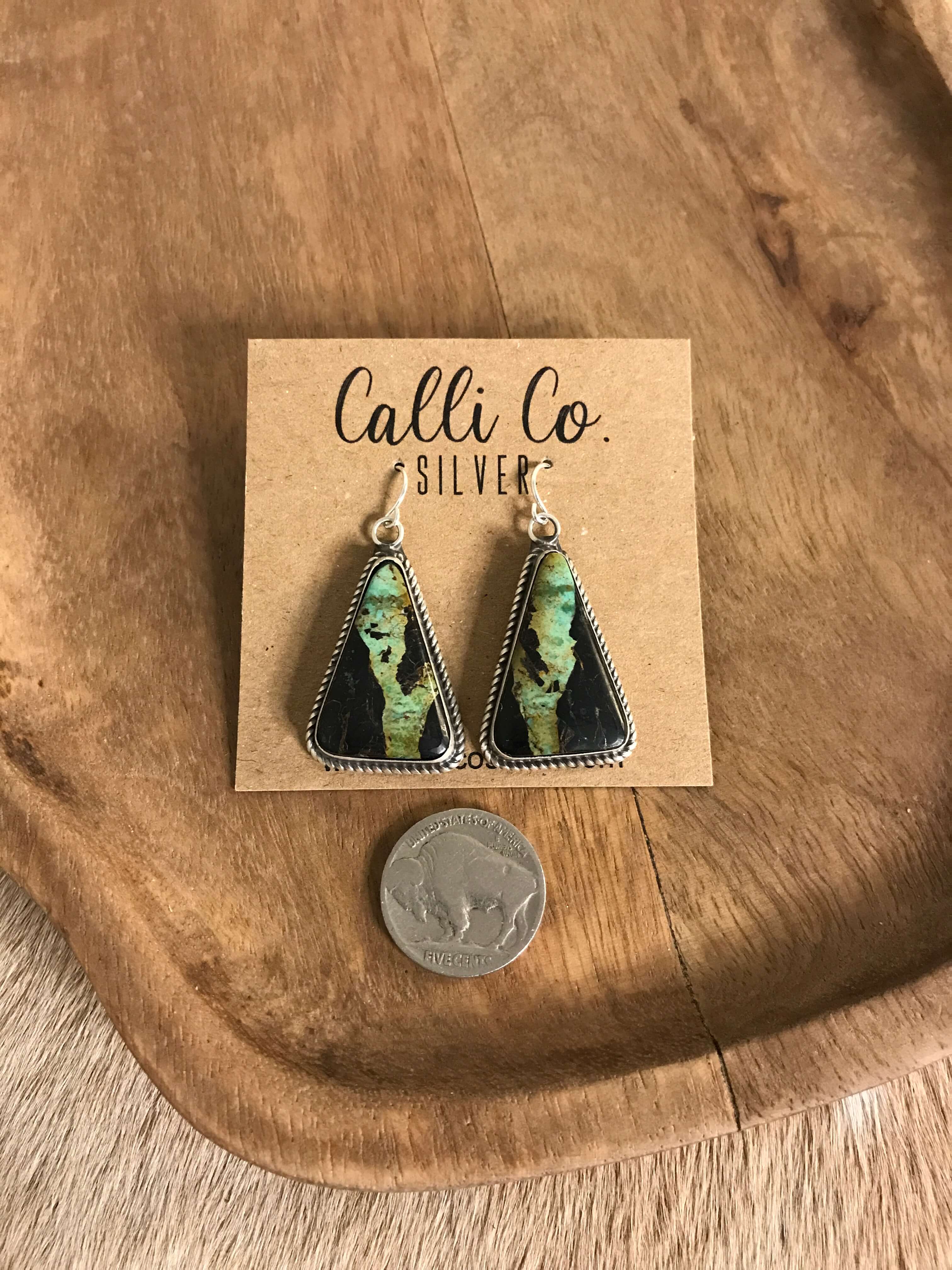 The Black Jack Dangles, 9-Earrings-Calli Co., Turquoise and Silver Jewelry, Native American Handmade, Zuni Tribe, Navajo Tribe, Brock Texas