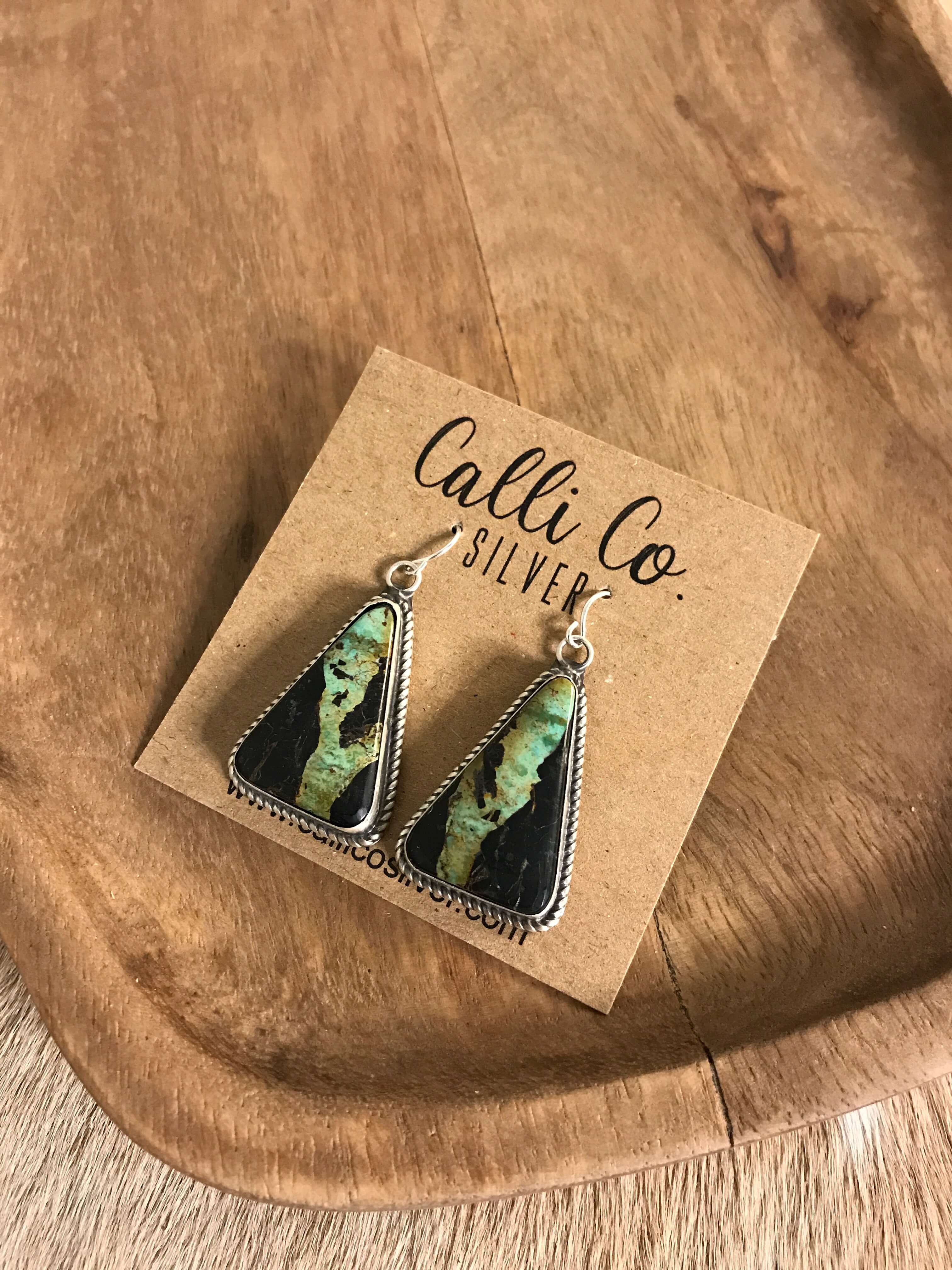 The Black Jack Dangles, 9-Earrings-Calli Co., Turquoise and Silver Jewelry, Native American Handmade, Zuni Tribe, Navajo Tribe, Brock Texas