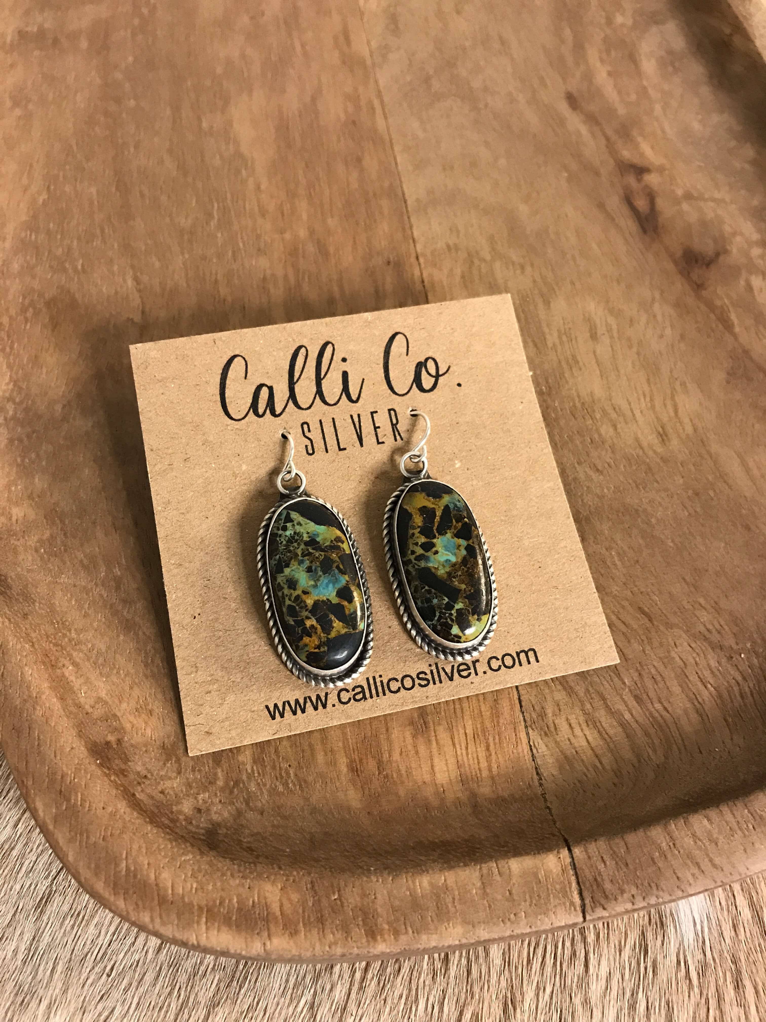 The Black Jack Dangles, 11 xx-Earrings-Calli Co., Turquoise and Silver Jewelry, Native American Handmade, Zuni Tribe, Navajo Tribe, Brock Texas