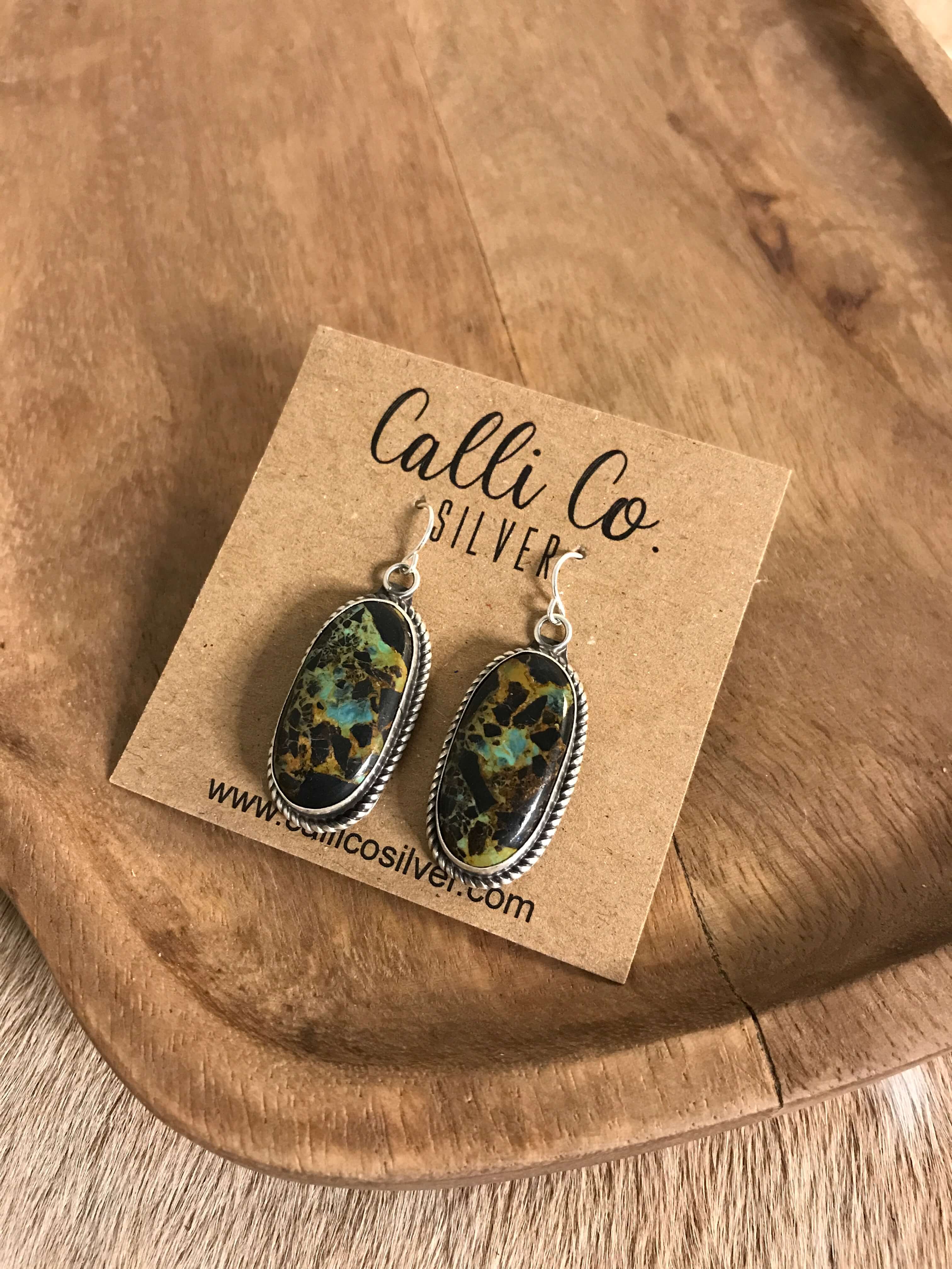 The Black Jack Dangles, 11 xx-Earrings-Calli Co., Turquoise and Silver Jewelry, Native American Handmade, Zuni Tribe, Navajo Tribe, Brock Texas