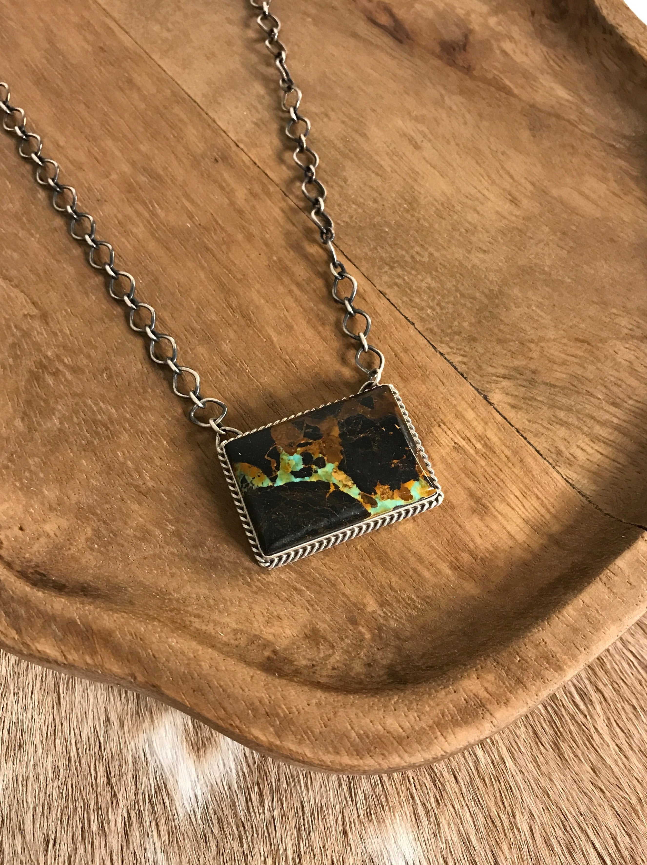 Women's Handmade Black Jack Turquoise Necklace | Calli Co Silver