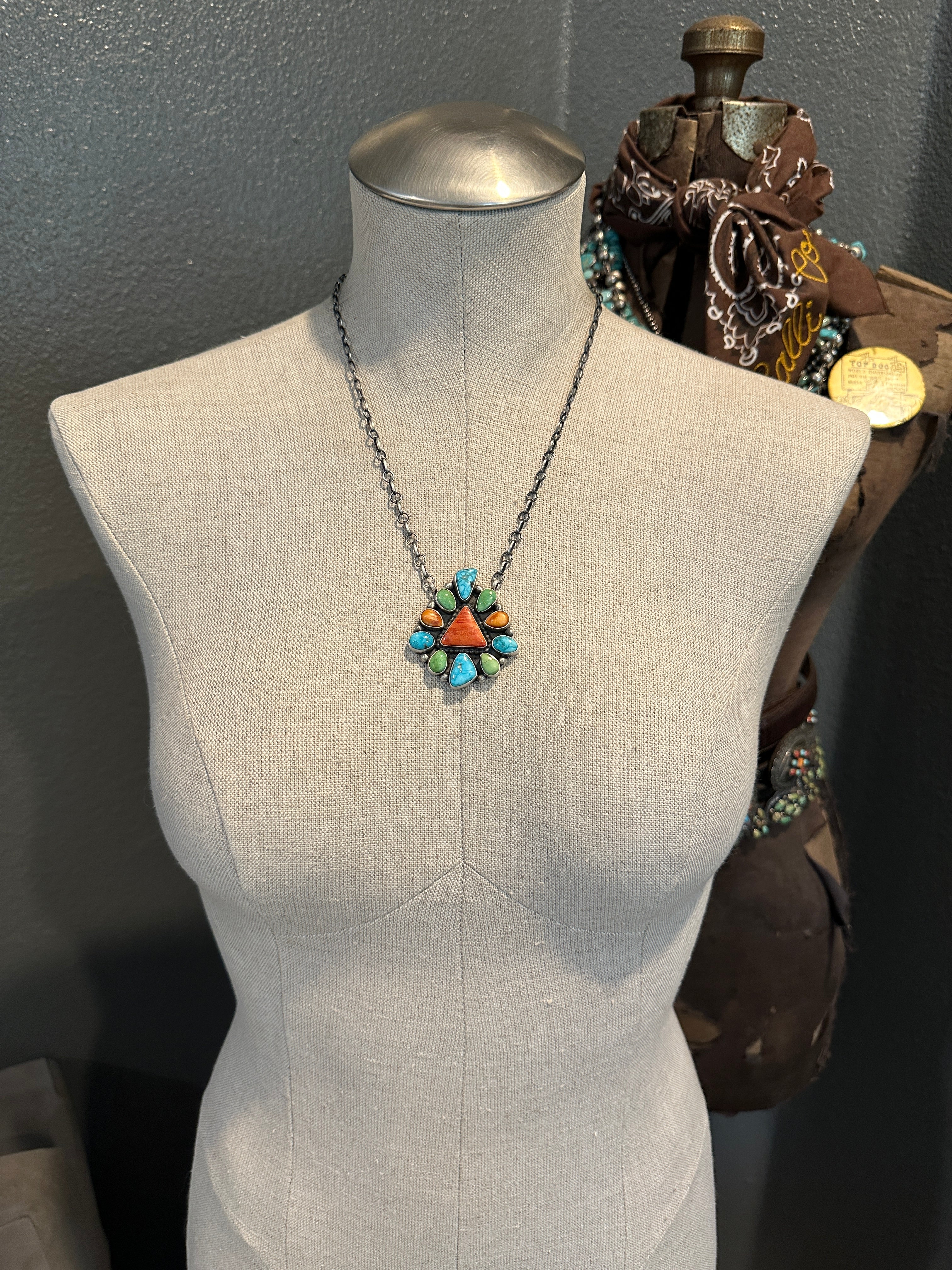 The Sagonige Turquoise and Spiny Necklace-Necklaces-Calli Co., Turquoise and Silver Jewelry, Native American Handmade, Zuni Tribe, Navajo Tribe, Brock Texas