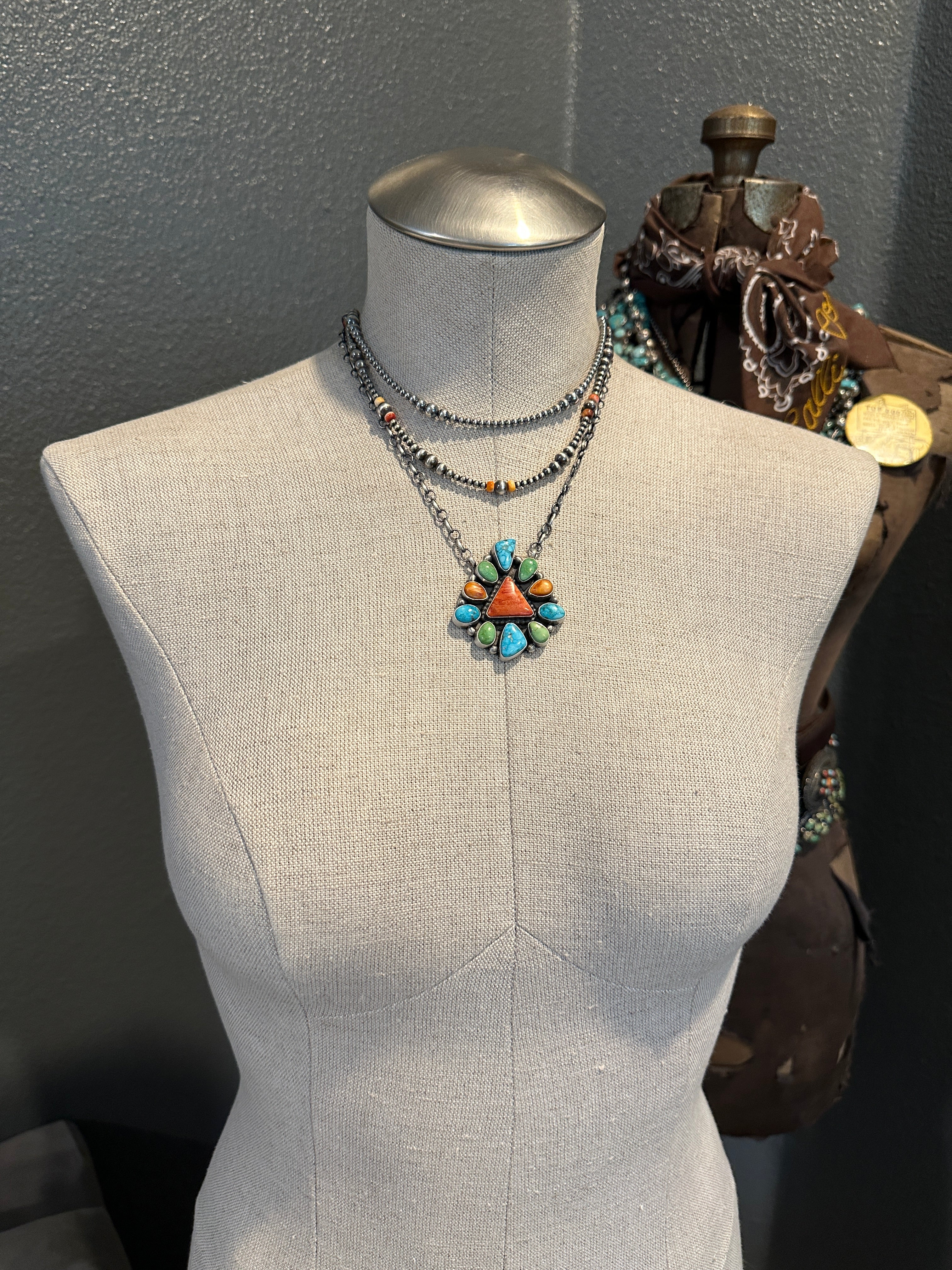 The Sagonige Turquoise and Spiny Necklace-Necklaces-Calli Co., Turquoise and Silver Jewelry, Native American Handmade, Zuni Tribe, Navajo Tribe, Brock Texas