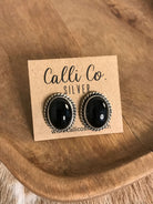 The Lugano Onyx Studs-Earrings-Calli Co., Turquoise and Silver Jewelry, Native American Handmade, Zuni Tribe, Navajo Tribe, Brock Texas