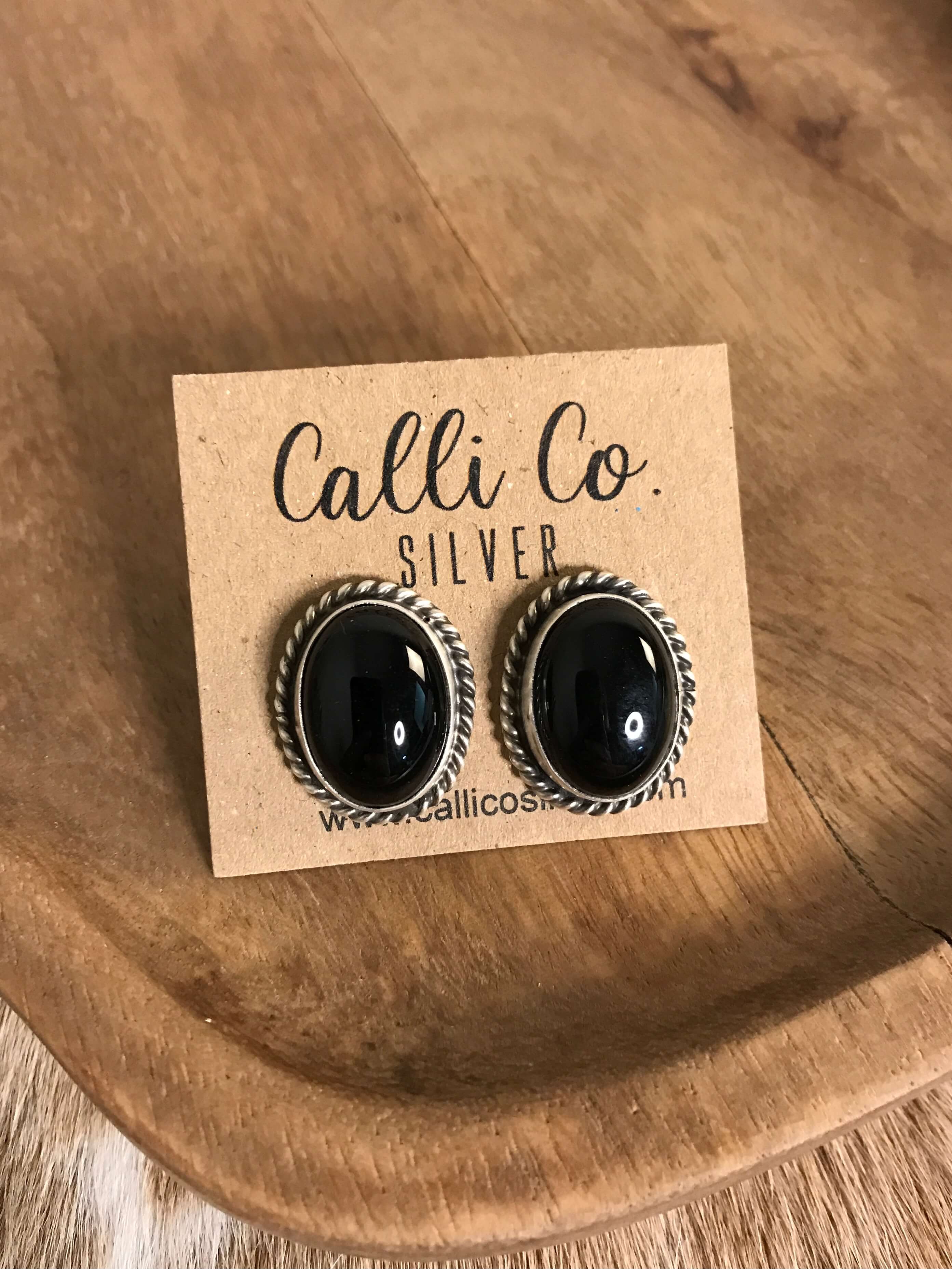 The Lugano Onyx Studs-Earrings-Calli Co., Turquoise and Silver Jewelry, Native American Handmade, Zuni Tribe, Navajo Tribe, Brock Texas