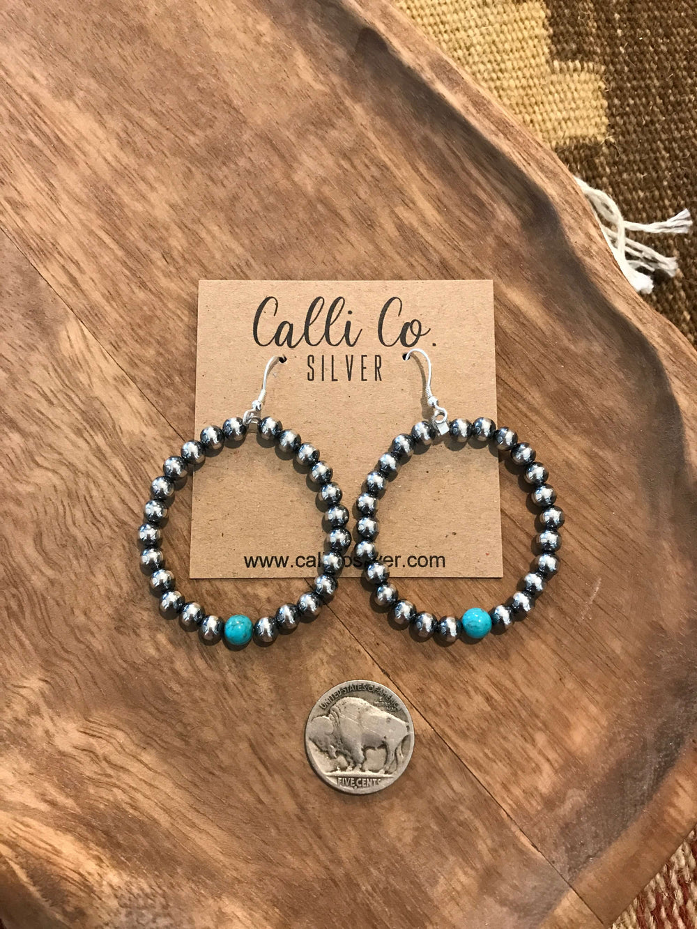 The Cooper Hoop Earrings-Earrings-Calli Co., Turquoise and Silver Jewelry, Native American Handmade, Zuni Tribe, Navajo Tribe, Brock Texas