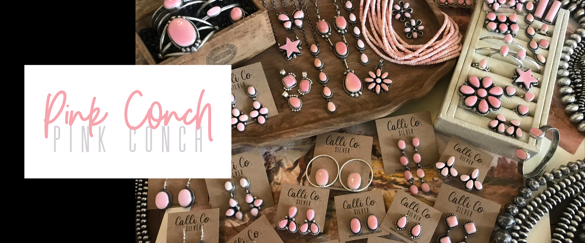 SHOP THE PINK CONCH COLLECTION  | Calli Co. Silver | Handmade Sterling Silver and Turquoise Jewelry | Located in Fort Worth, TX