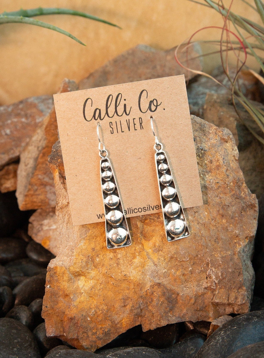 The Manning Sterling Earrings-Earrings-Calli Co., Turquoise and Silver Jewelry, Native American Handmade, Zuni Tribe, Navajo Tribe, Brock Texas