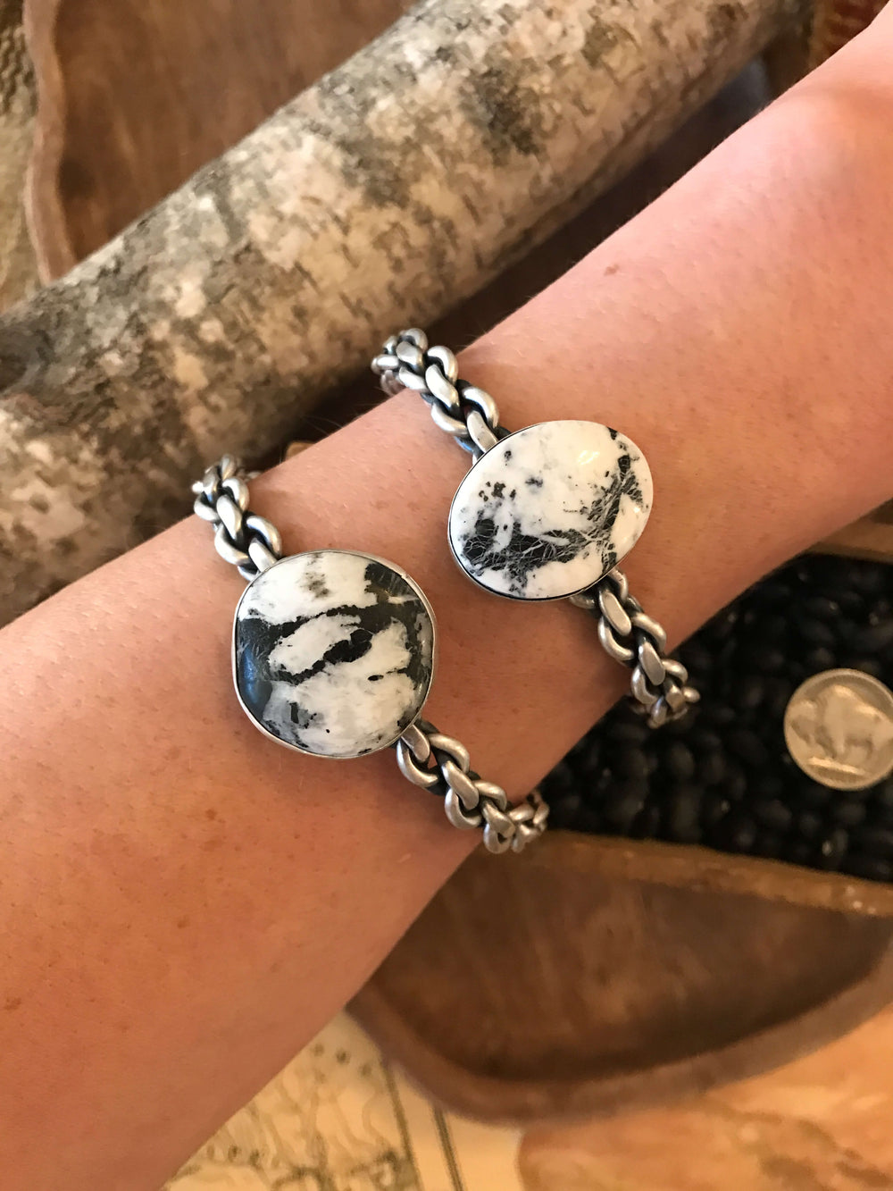 The Woodway White Buffalo Cuffs-Bracelets & Cuffs-Calli Co., Turquoise and Silver Jewelry, Native American Handmade, Zuni Tribe, Navajo Tribe, Brock Texas