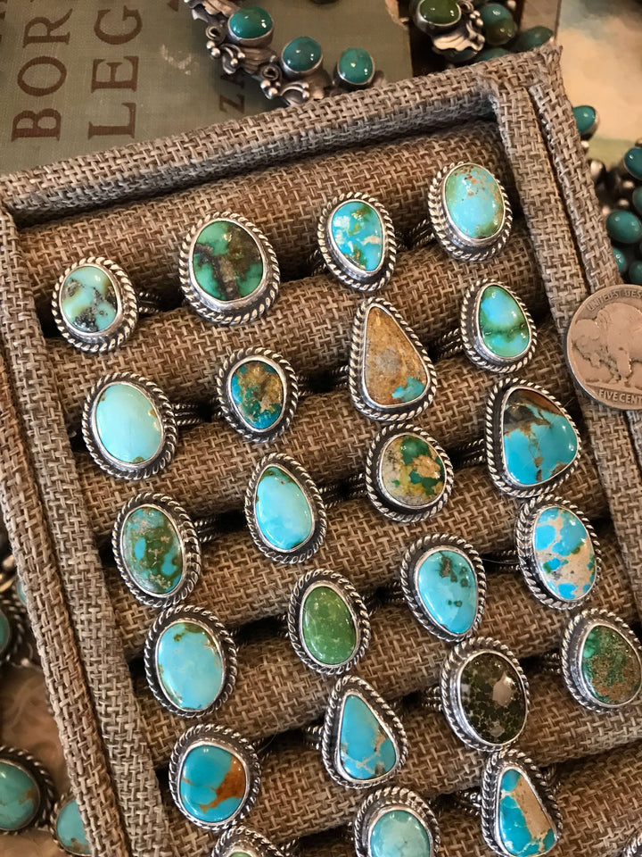 The Yukon Rings in Turquoise-Rings-Calli Co., Turquoise and Silver Jewelry, Native American Handmade, Zuni Tribe, Navajo Tribe, Brock Texas