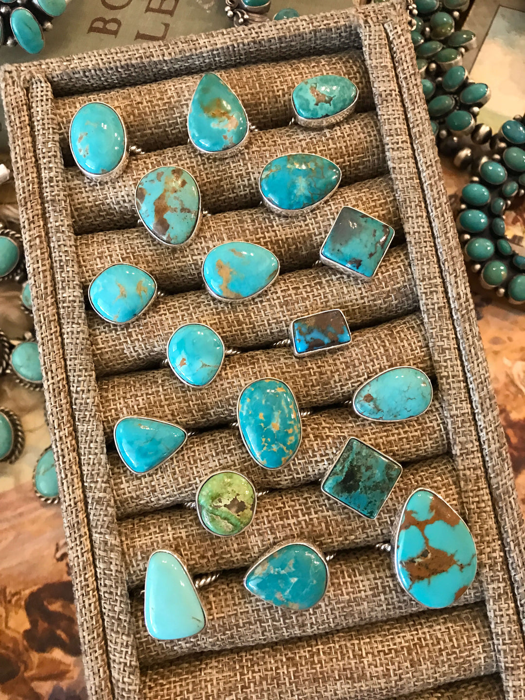 The Yuma Rings in Turquoise-Rings-Calli Co., Turquoise and Silver Jewelry, Native American Handmade, Zuni Tribe, Navajo Tribe, Brock Texas