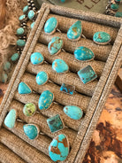 The Yuma Rings in Turquoise-Rings-Calli Co., Turquoise and Silver Jewelry, Native American Handmade, Zuni Tribe, Navajo Tribe, Brock Texas