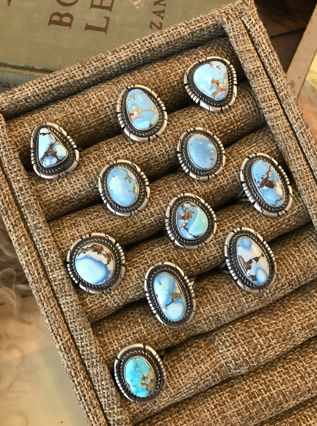 The Yale Rings in Golden Hills-Rings-Calli Co., Turquoise and Silver Jewelry, Native American Handmade, Zuni Tribe, Navajo Tribe, Brock Texas