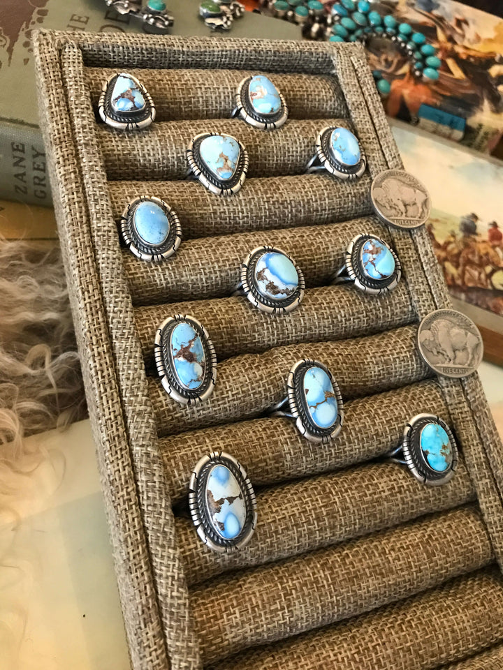 The Yale Rings in Golden Hills-Rings-Calli Co., Turquoise and Silver Jewelry, Native American Handmade, Zuni Tribe, Navajo Tribe, Brock Texas