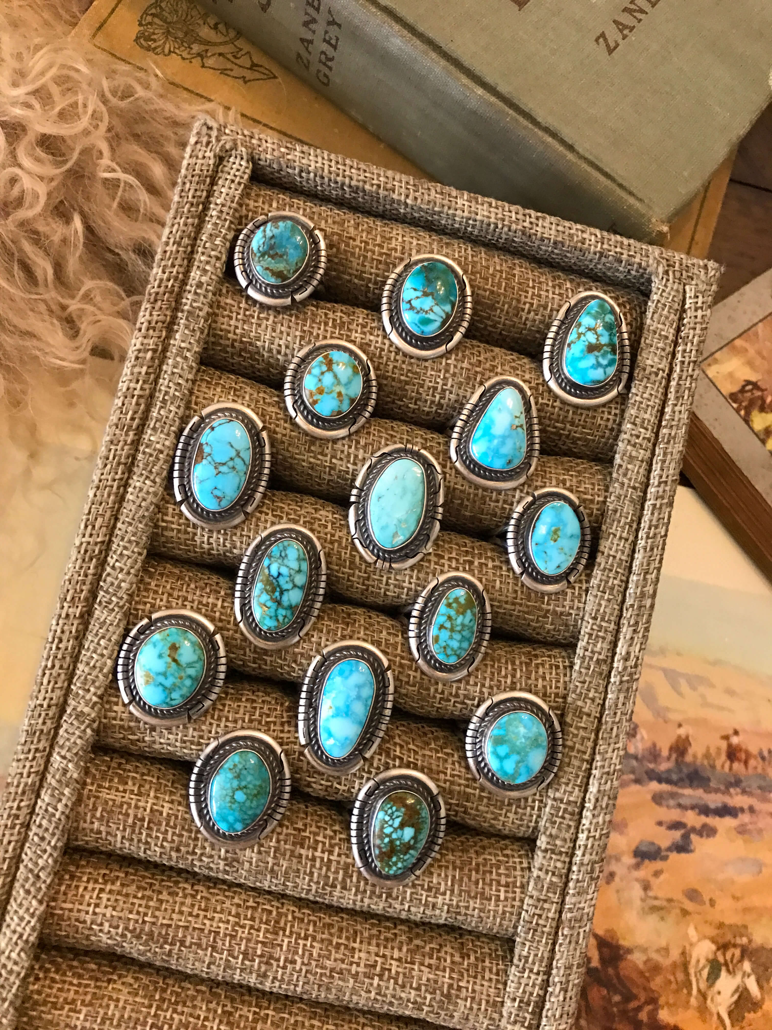 The Yale Rings in Blue Turquoise-Rings-Calli Co., Turquoise and Silver Jewelry, Native American Handmade, Zuni Tribe, Navajo Tribe, Brock Texas