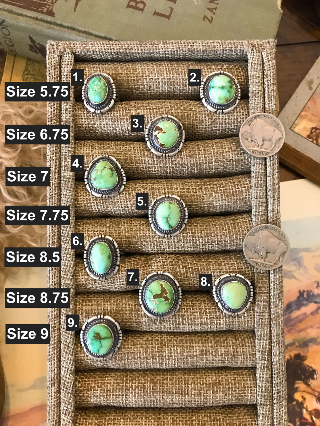 The Yale Rings in Green Turquoise-Rings-Calli Co., Turquoise and Silver Jewelry, Native American Handmade, Zuni Tribe, Navajo Tribe, Brock Texas