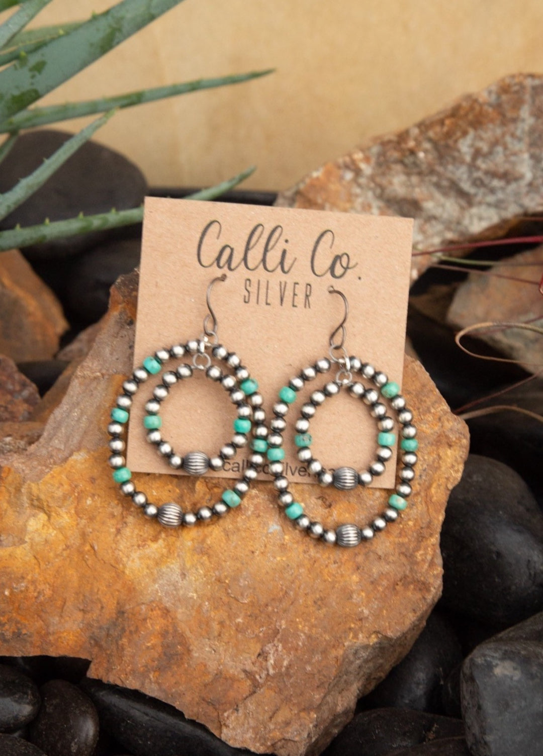 The Harper Turquoise and Pearl Earrings-Earrings-Calli Co., Turquoise and Silver Jewelry, Native American Handmade, Zuni Tribe, Navajo Tribe, Brock Texas