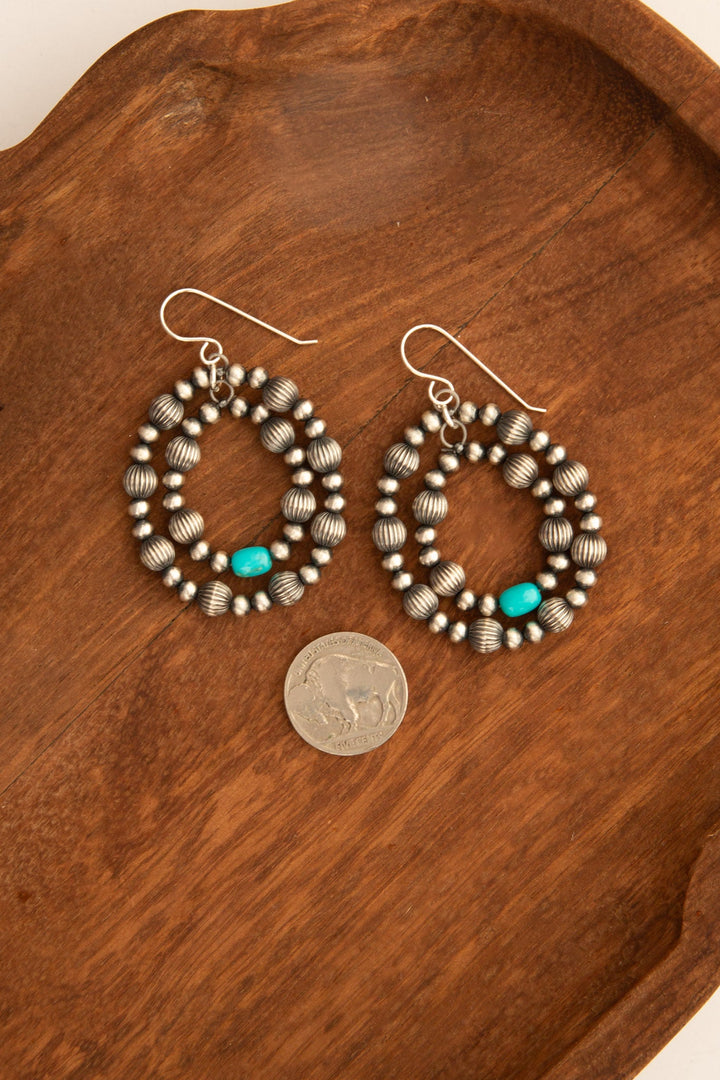 The Haskell Turquoise and Pearl Earrings-Earrings-Calli Co., Turquoise and Silver Jewelry, Native American Handmade, Zuni Tribe, Navajo Tribe, Brock Texas