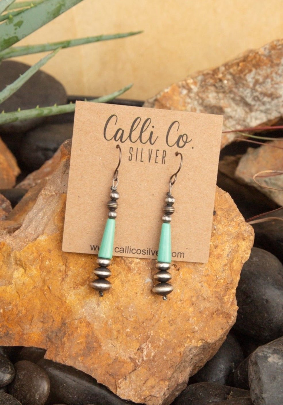 The Payne Turquoise Earrings-Earrings-Calli Co., Turquoise and Silver Jewelry, Native American Handmade, Zuni Tribe, Navajo Tribe, Brock Texas