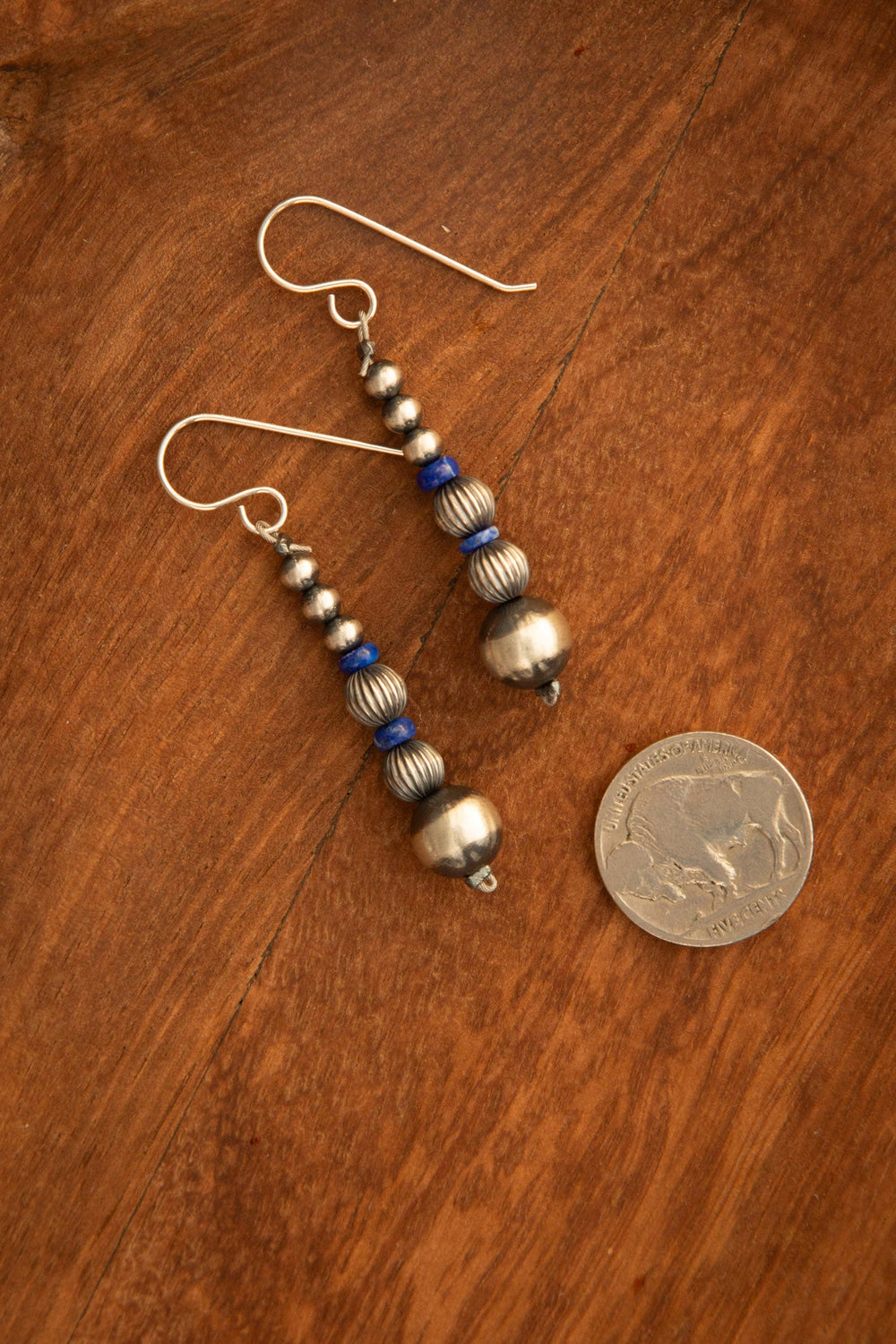 The Brevard Lapis Earrings-Earrings-Calli Co., Turquoise and Silver Jewelry, Native American Handmade, Zuni Tribe, Navajo Tribe, Brock Texas