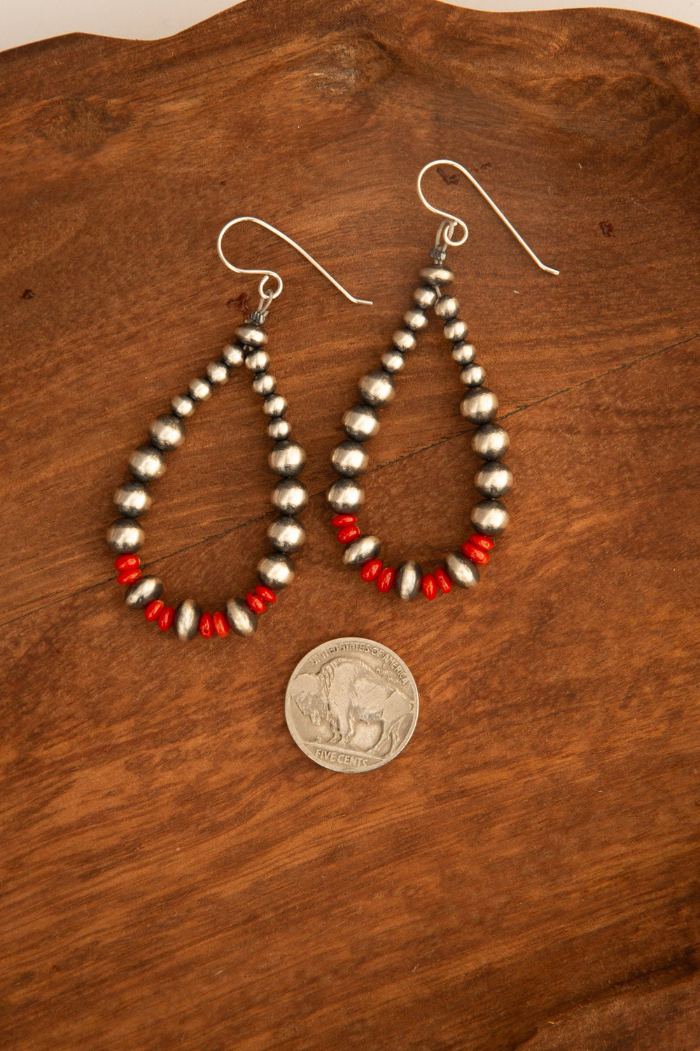 The Caledonia Coral Hoop Earrings-Earrings-Calli Co., Turquoise and Silver Jewelry, Native American Handmade, Zuni Tribe, Navajo Tribe, Brock Texas