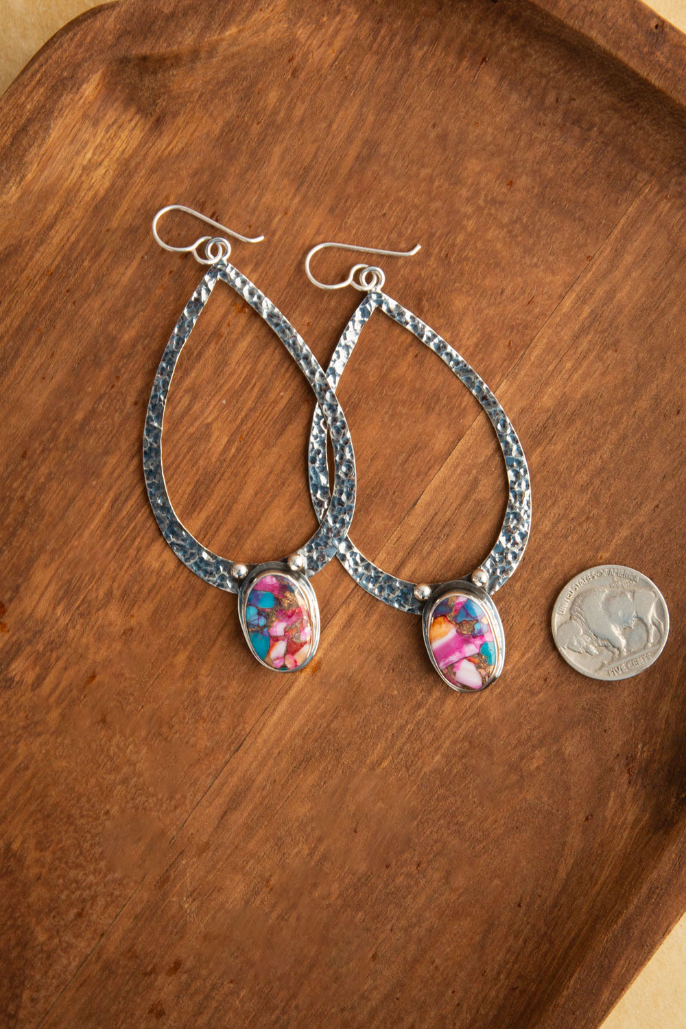 The Hudson Hammered Earrings, 3-Earrings-Calli Co., Turquoise and Silver Jewelry, Native American Handmade, Zuni Tribe, Navajo Tribe, Brock Texas