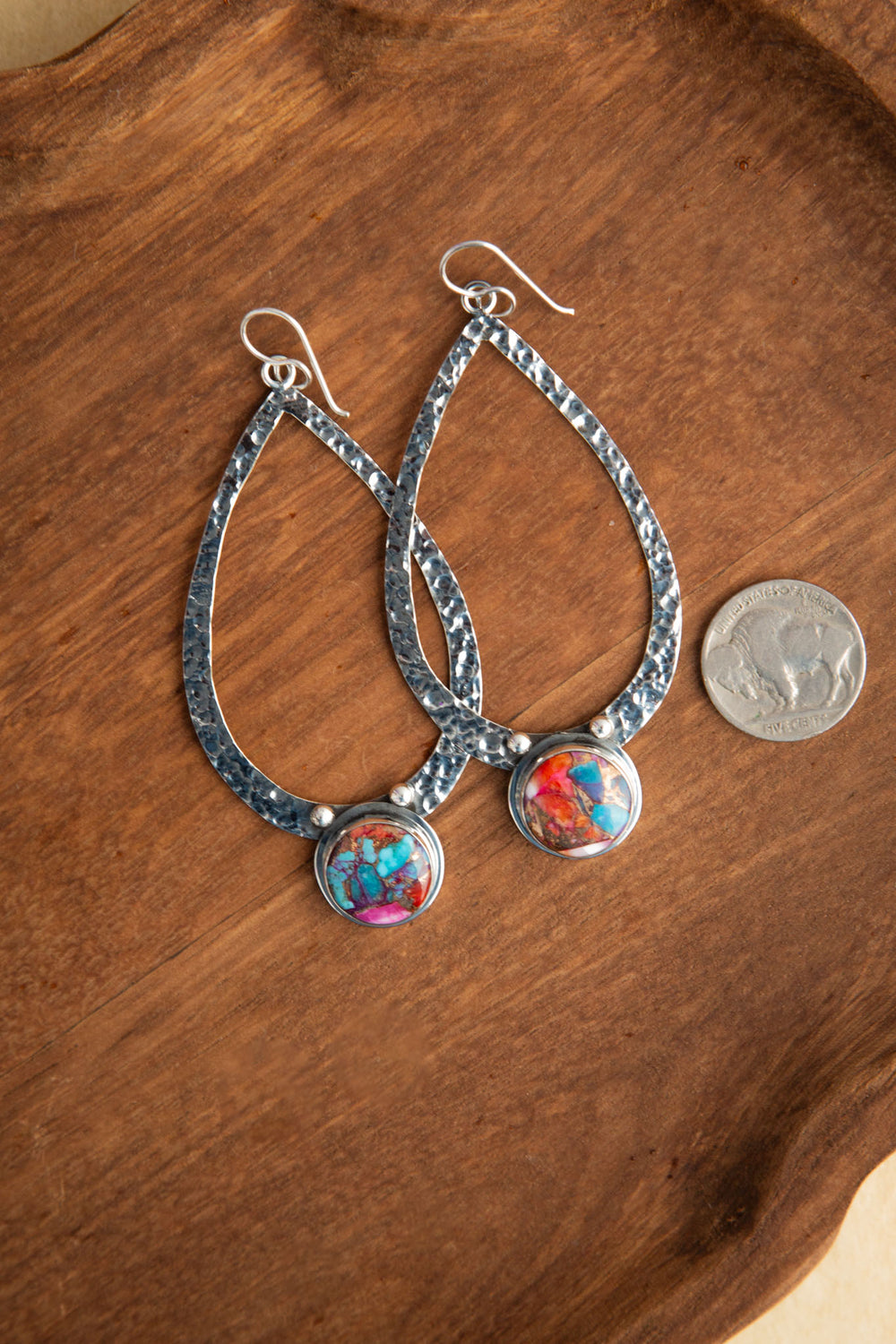 The Hudson Hammered Earrings, 14-Earrings-Calli Co., Turquoise and Silver Jewelry, Native American Handmade, Zuni Tribe, Navajo Tribe, Brock Texas