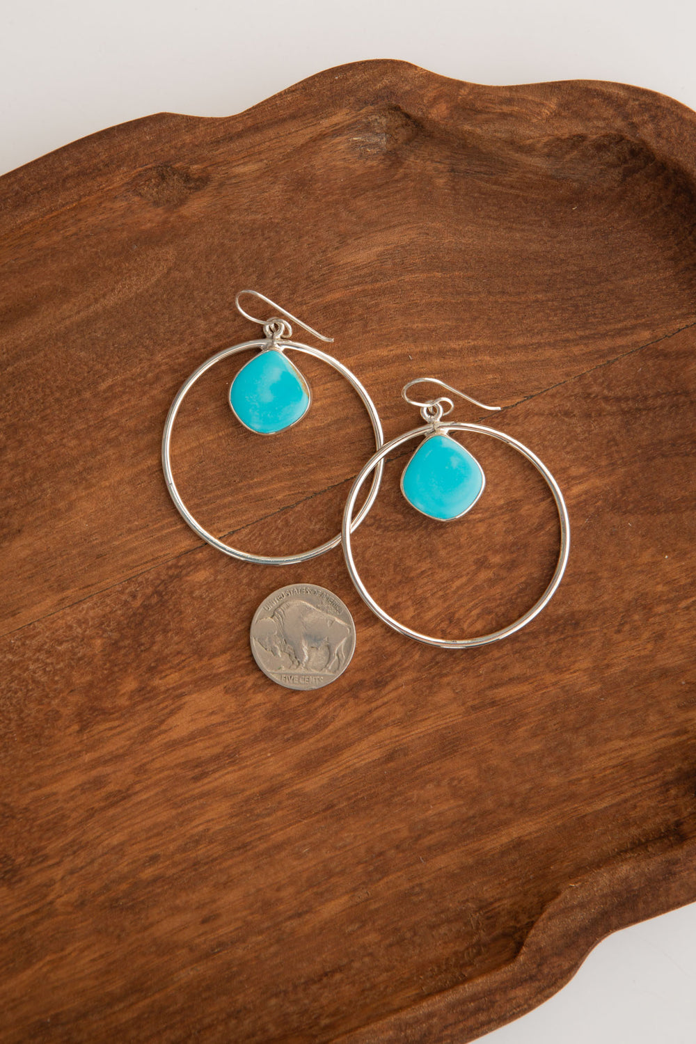 The Kiva Turquoise Hoop Earrings, 17-Earrings-Calli Co., Turquoise and Silver Jewelry, Native American Handmade, Zuni Tribe, Navajo Tribe, Brock Texas