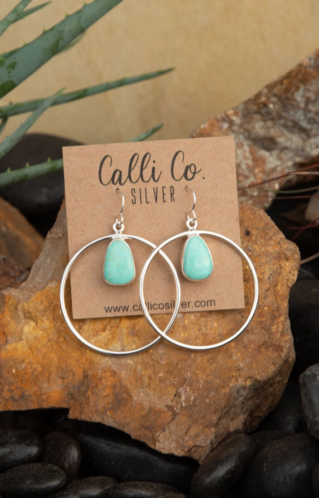 The Kiva Turquoise Hoop Earrings, 18-Earrings-Calli Co., Turquoise and Silver Jewelry, Native American Handmade, Zuni Tribe, Navajo Tribe, Brock Texas