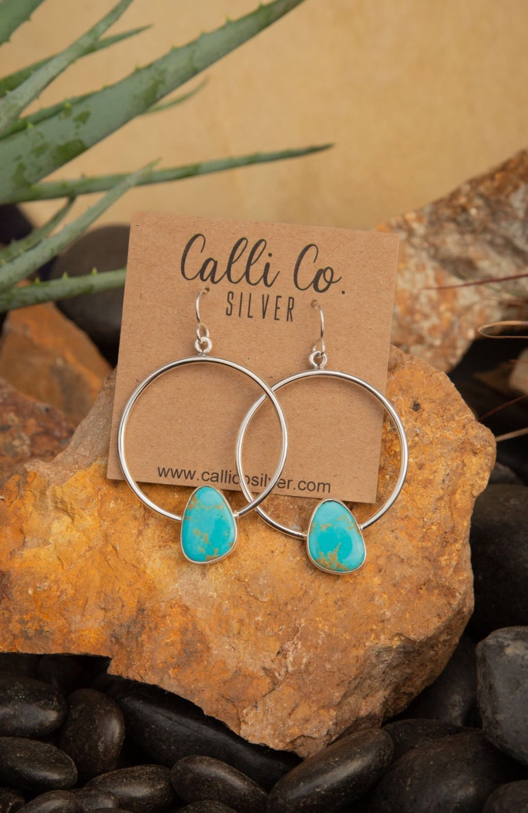 The Kiva Turquoise Hoop Earrings, 26-Earrings-Calli Co., Turquoise and Silver Jewelry, Native American Handmade, Zuni Tribe, Navajo Tribe, Brock Texas