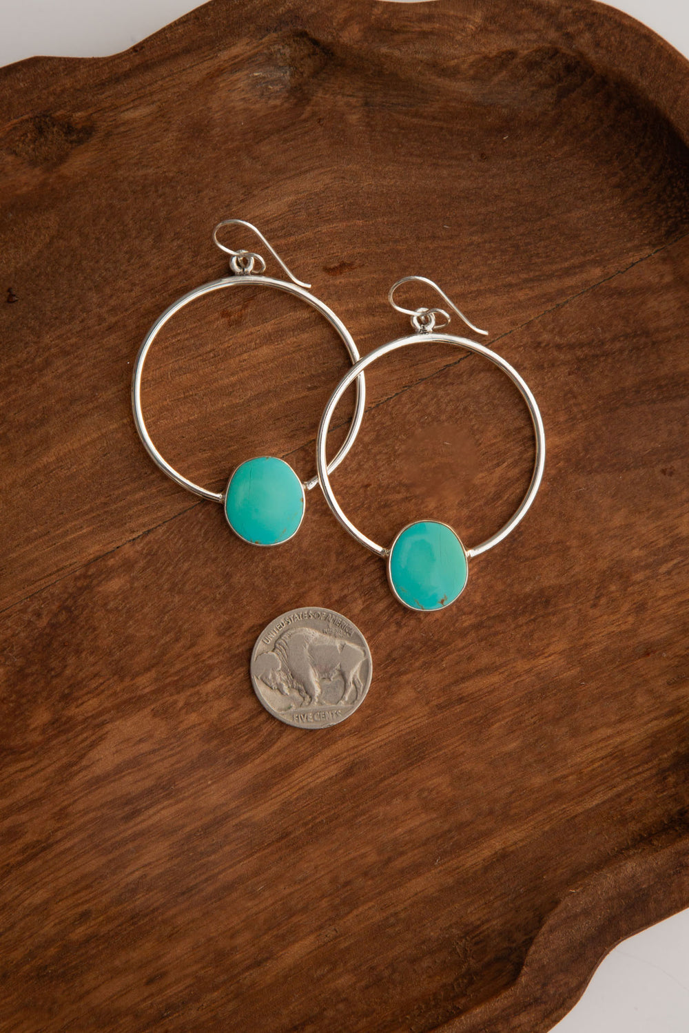 The Kiva Turquoise Hoop Earrings, 23-Earrings-Calli Co., Turquoise and Silver Jewelry, Native American Handmade, Zuni Tribe, Navajo Tribe, Brock Texas