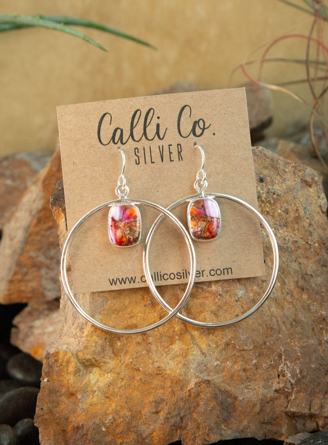 The Kiva Dahlia Hoop Earrings, 9-Earrings-Calli Co., Turquoise and Silver Jewelry, Native American Handmade, Zuni Tribe, Navajo Tribe, Brock Texas