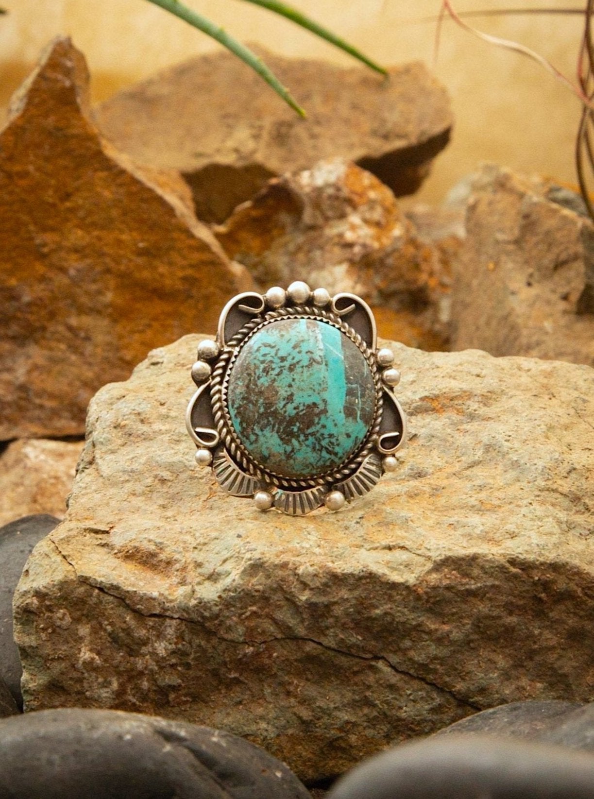 The Wynonna Ring, 3 Sz 7.5-Rings-Calli Co., Turquoise and Silver Jewelry, Native American Handmade, Zuni Tribe, Navajo Tribe, Brock Texas