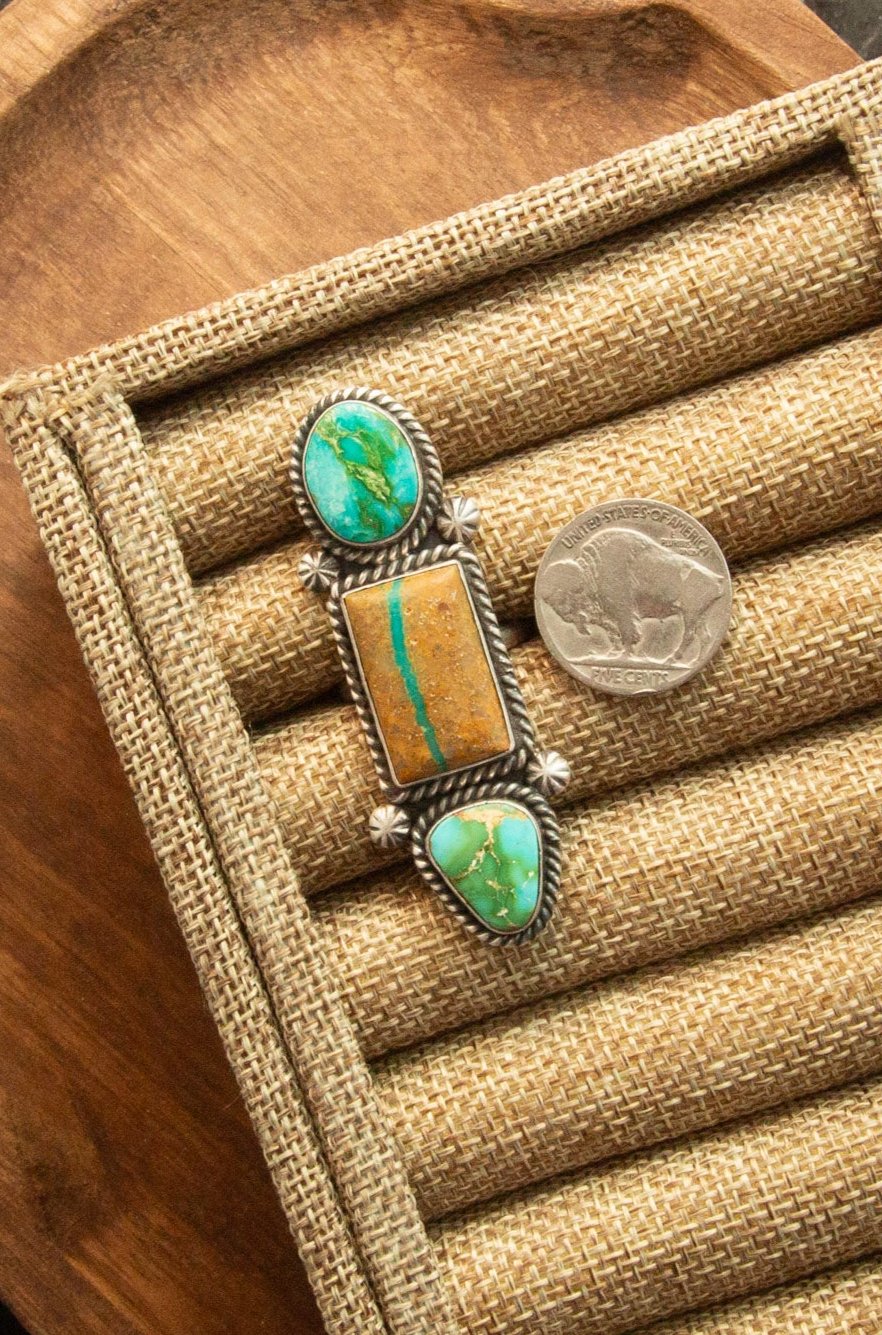 The Adjustable 3 Stone Ring, 1-Rings-Calli Co., Turquoise and Silver Jewelry, Native American Handmade, Zuni Tribe, Navajo Tribe, Brock Texas