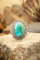 The Turquoise Concho Ring, 3 Sz. 7-Rings-Calli Co., Turquoise and Silver Jewelry, Native American Handmade, Zuni Tribe, Navajo Tribe, Brock Texas