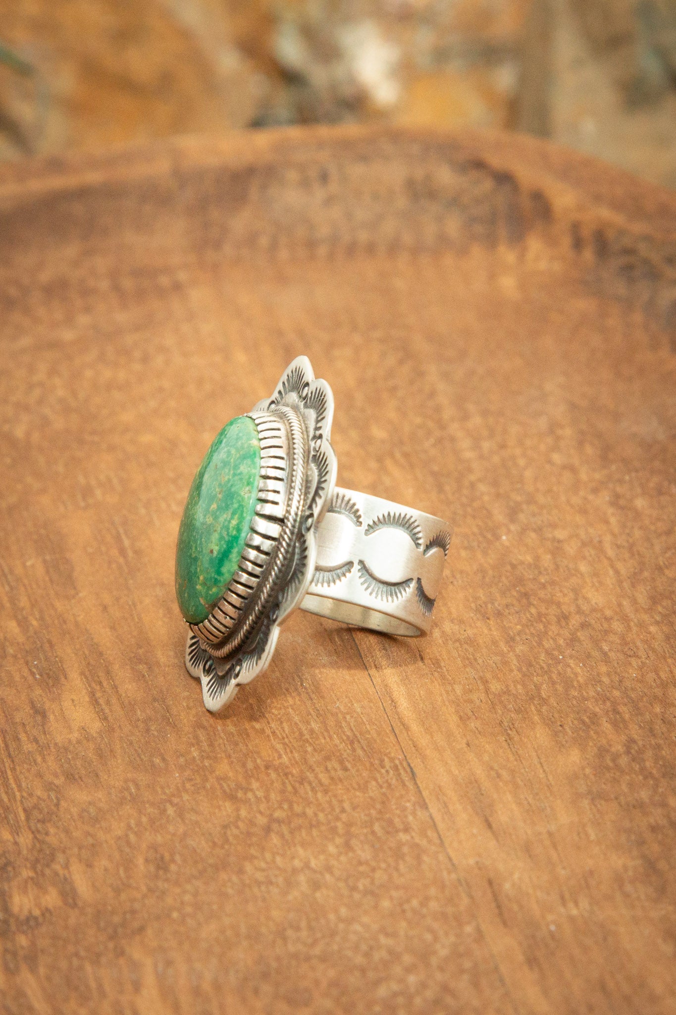 The Turquoise Concho Ring, 1 Sz. 8-Rings-Calli Co., Turquoise and Silver Jewelry, Native American Handmade, Zuni Tribe, Navajo Tribe, Brock Texas